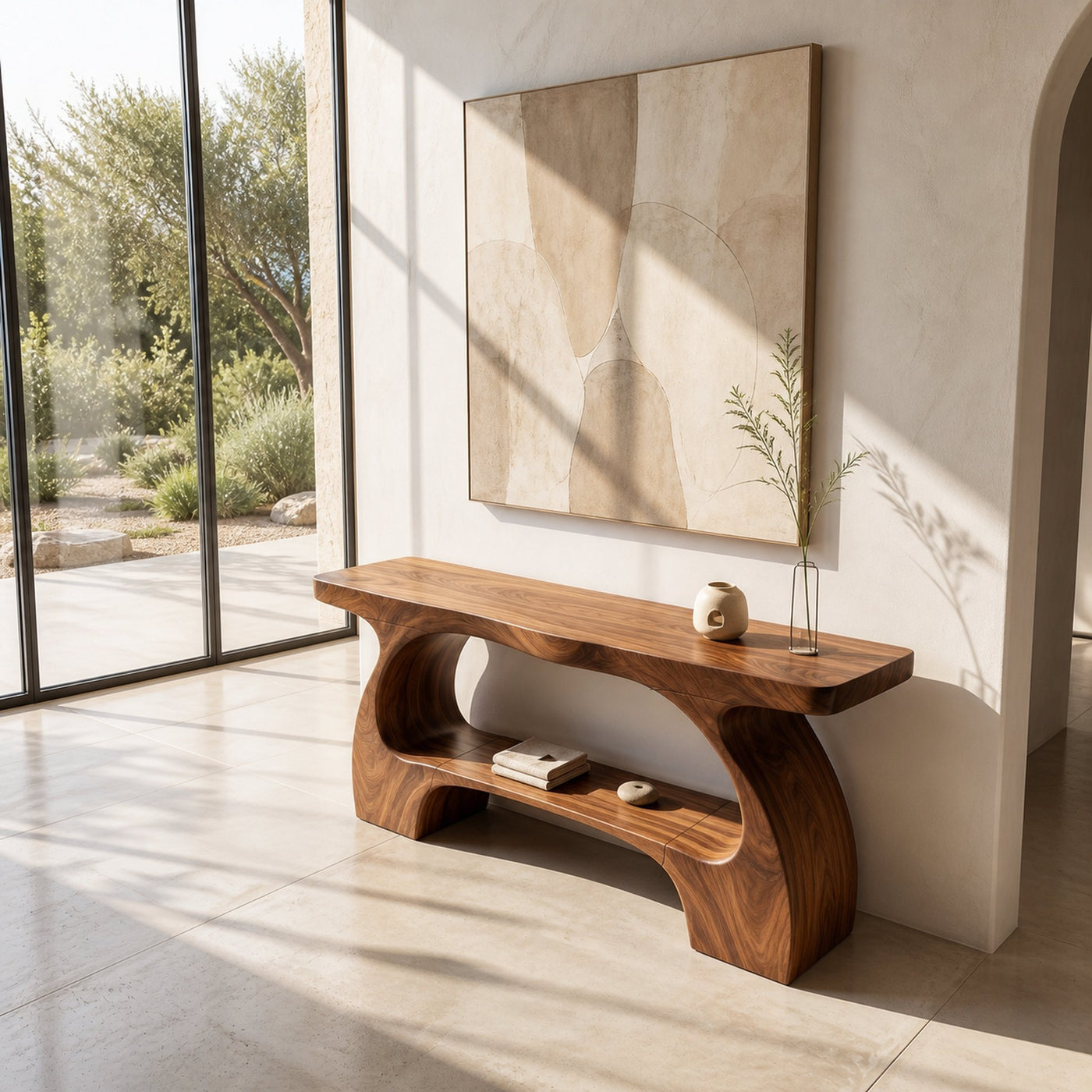 Natural Console Table With Organic Curved Silhouette For Entryway - product view 3