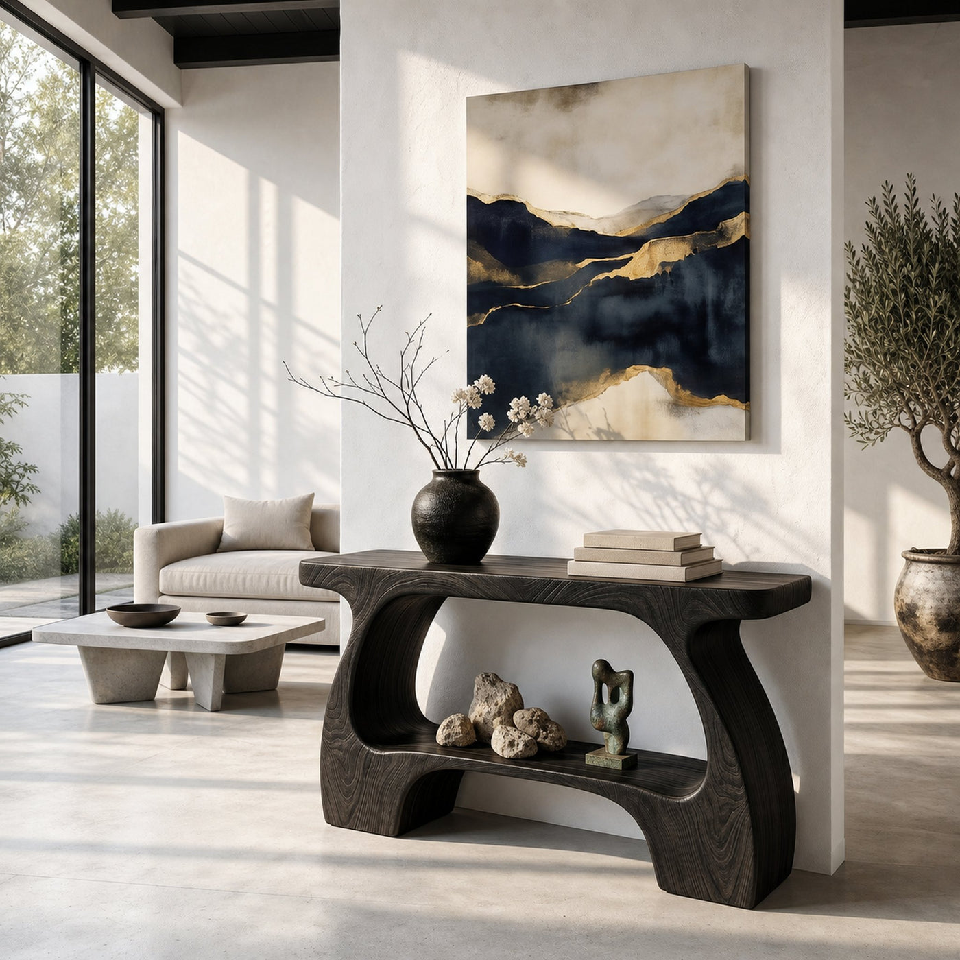 Natural Console Table With Organic Curved Silhouette For Entryway - product view 4