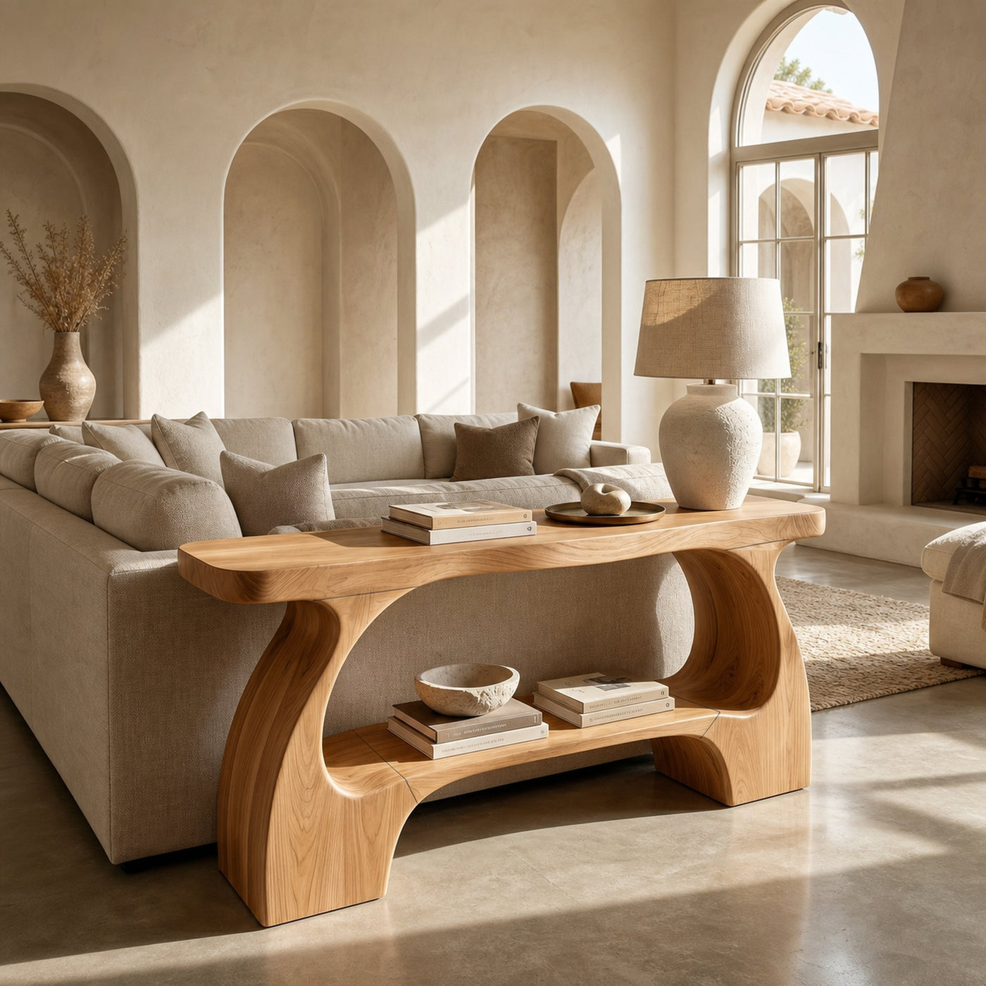 Natural Console Table With Organic Curved Silhouette For Entryway - product view 5