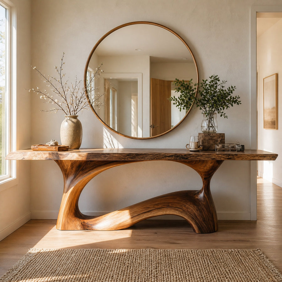 Natural Live Edge Sculptural Console Table Entryway Hallway Living Room