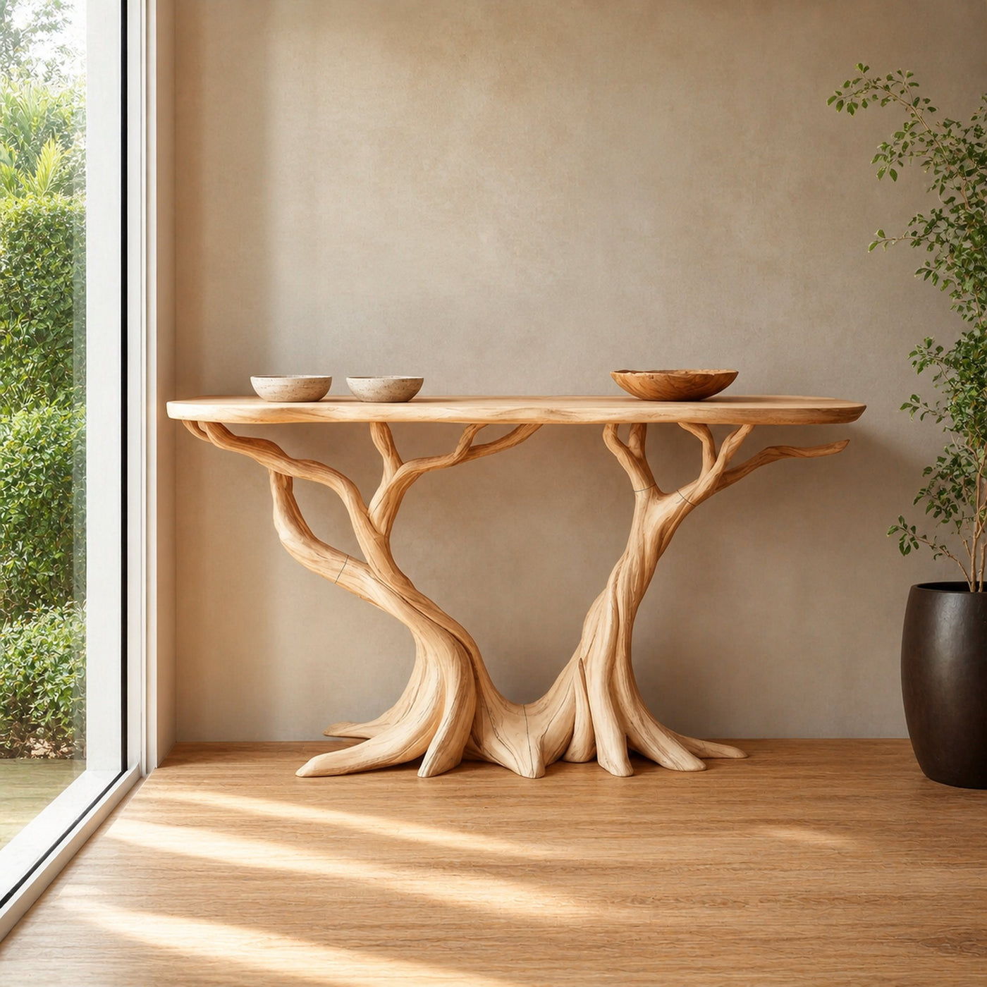 Nature Inspired Console Table Solid Wood Farmhouse Gift - product view 2