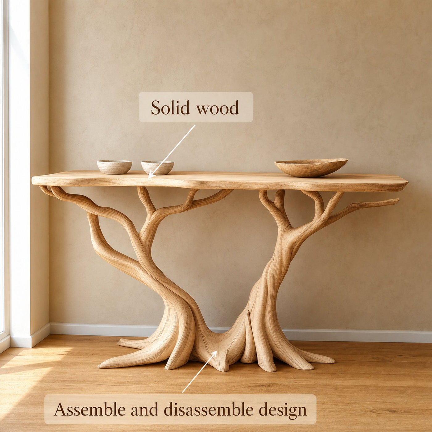 Nature Inspired Console Table Solid Wood Farmhouse Gift - product view 3