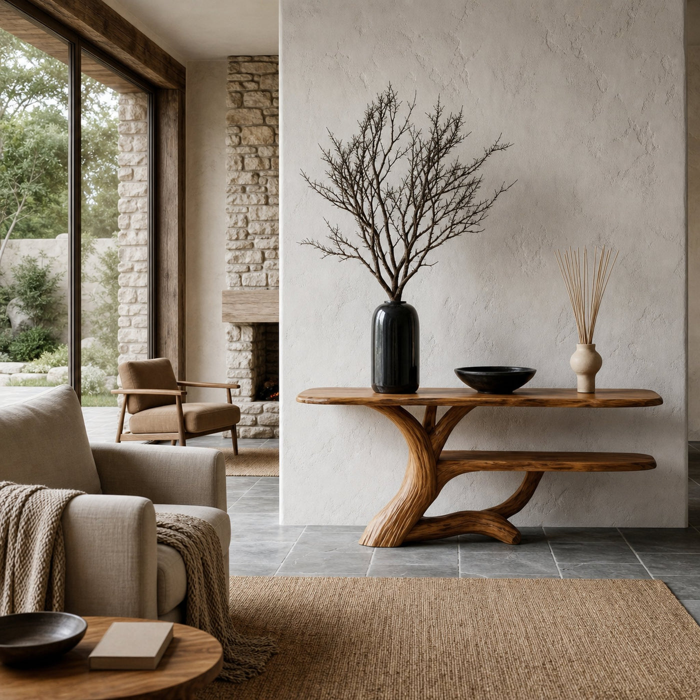 Nature Inspired Console Table With Open Shelf Storage For Living Room - product view 2