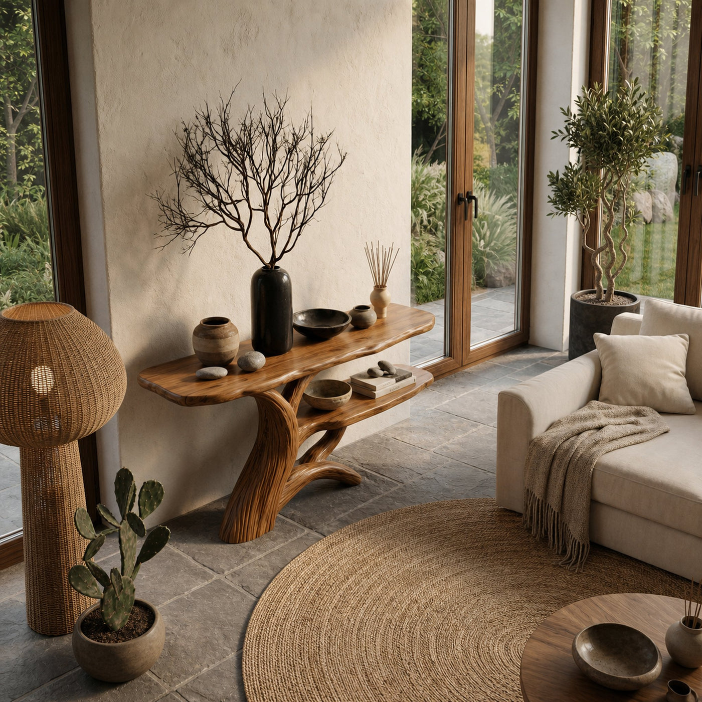 Nature Inspired Console Table With Open Shelf Storage For Living Room - product view 3