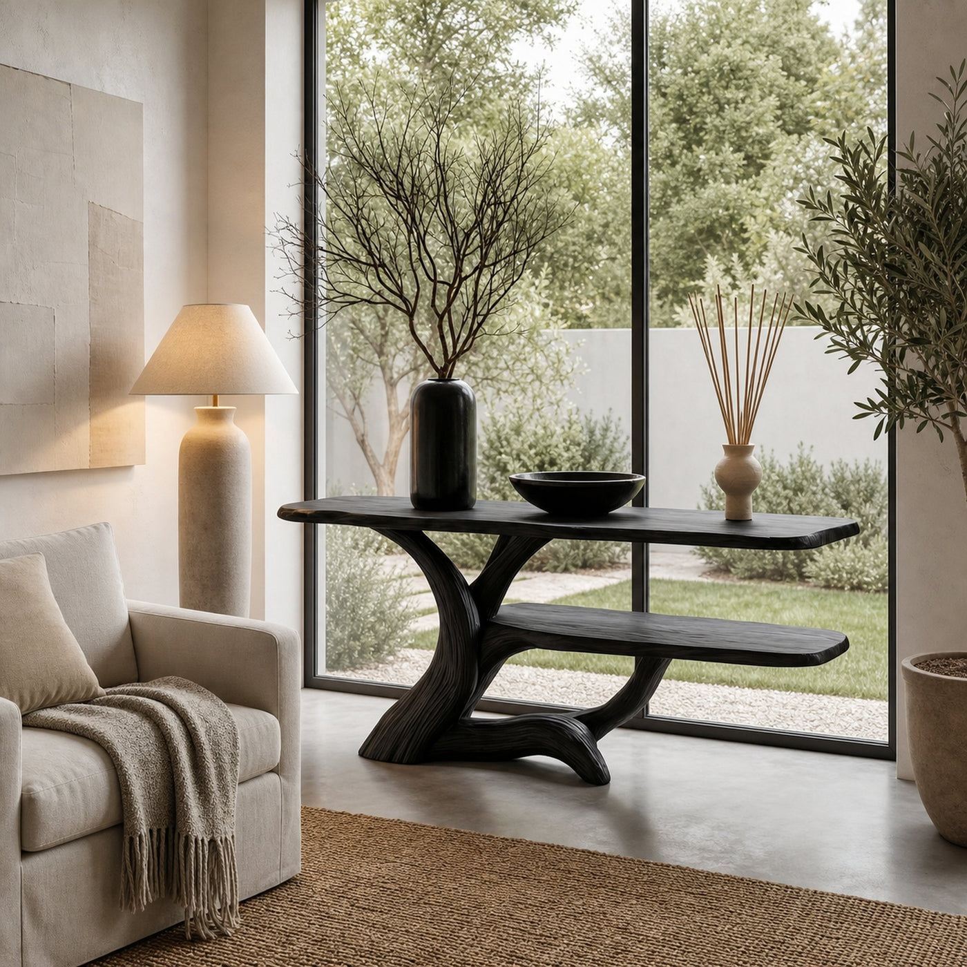Nature Inspired Console Table With Open Shelf Storage For Living Room - product view 4