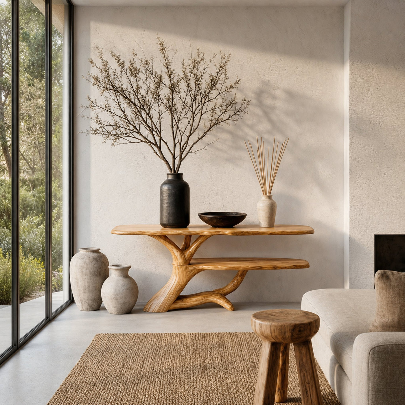 Nature Inspired Console Table With Open Shelf Storage For Living Room - product view 5