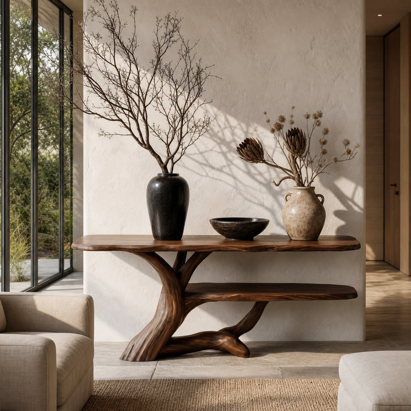 Nature Inspired Console Table With Open Shelf Storage For Living Room - product view 7