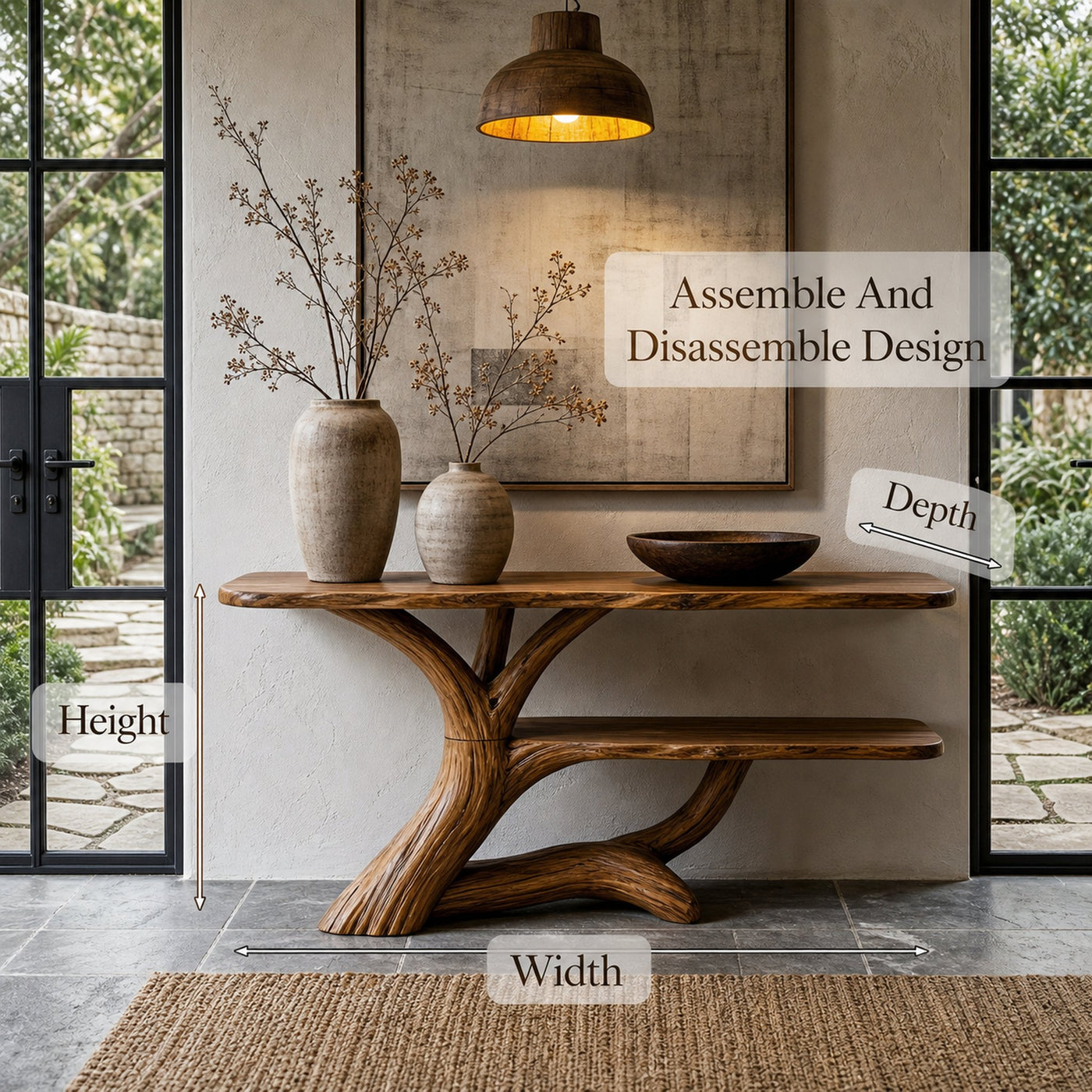 Nature Inspired Console Table With Open Shelf Storage For Living Room - product view 8