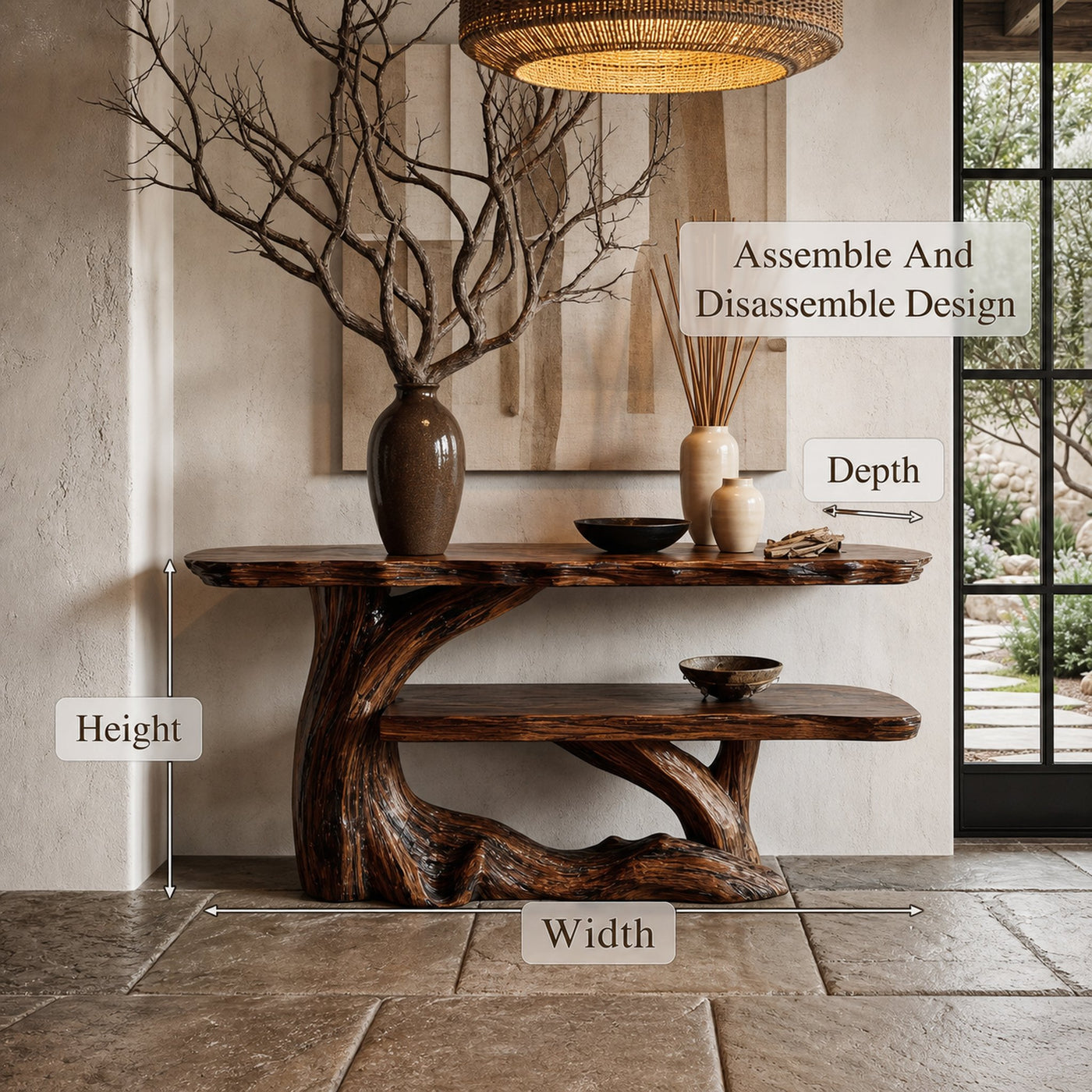 Nature Inspired Console Table With Sculptural Wood Branch Design For Hallway - product view 8