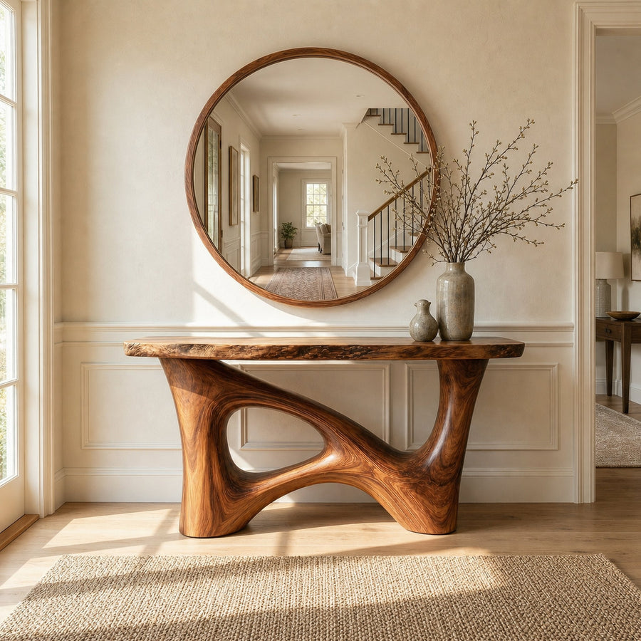 Organic Asymmetric Base Console Table Entryway Hallway Living Room