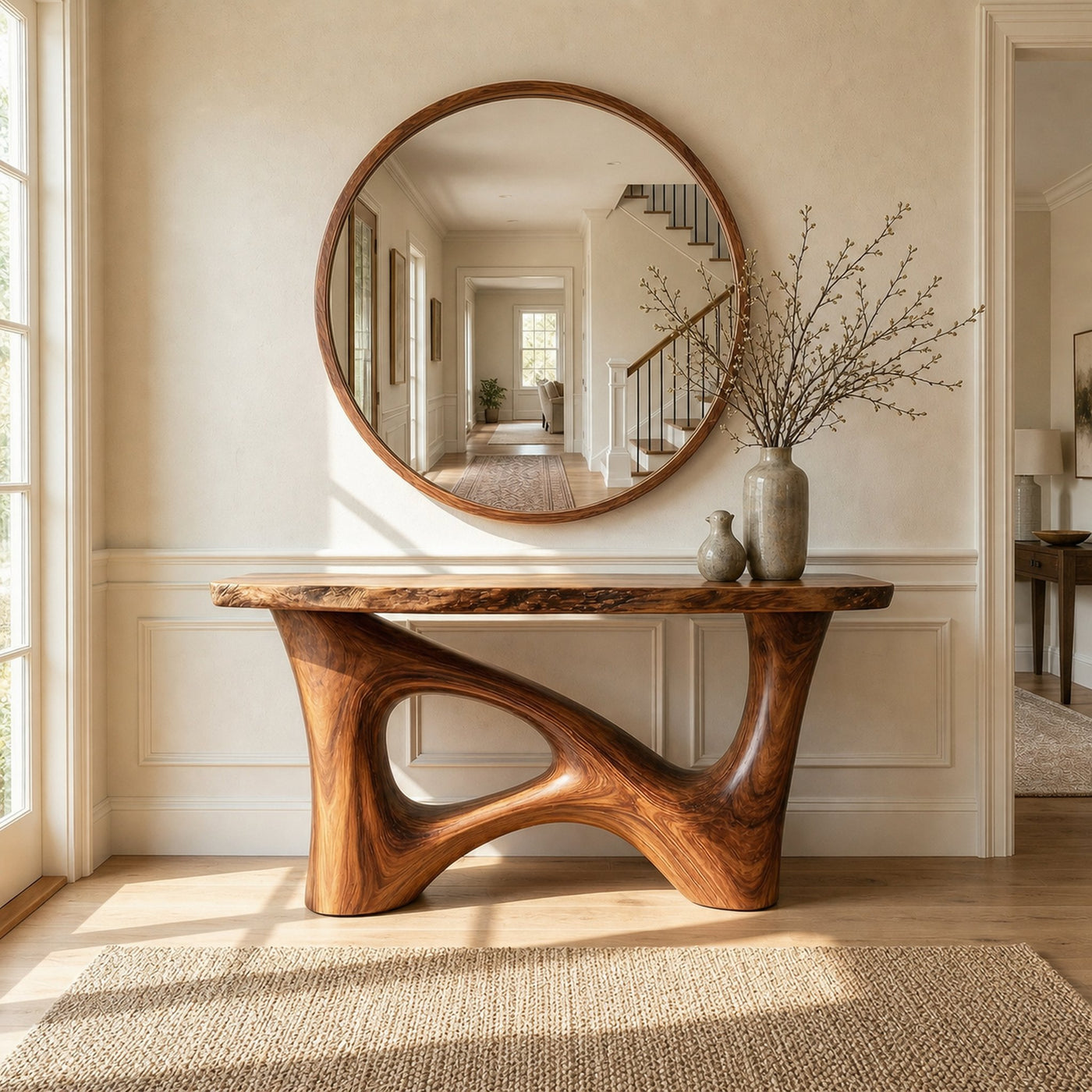 Organic Asymmetric Base Console Table Entryway Hallway Living Room