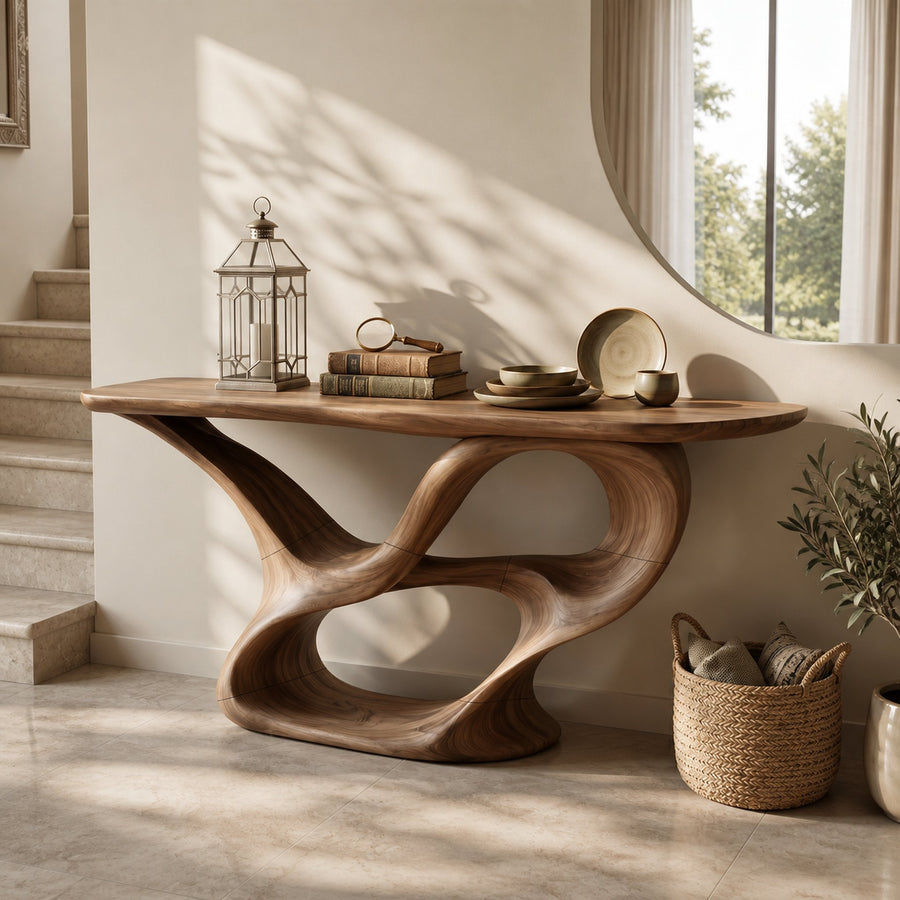 Organic Carved Console Table Contemporary Entryway