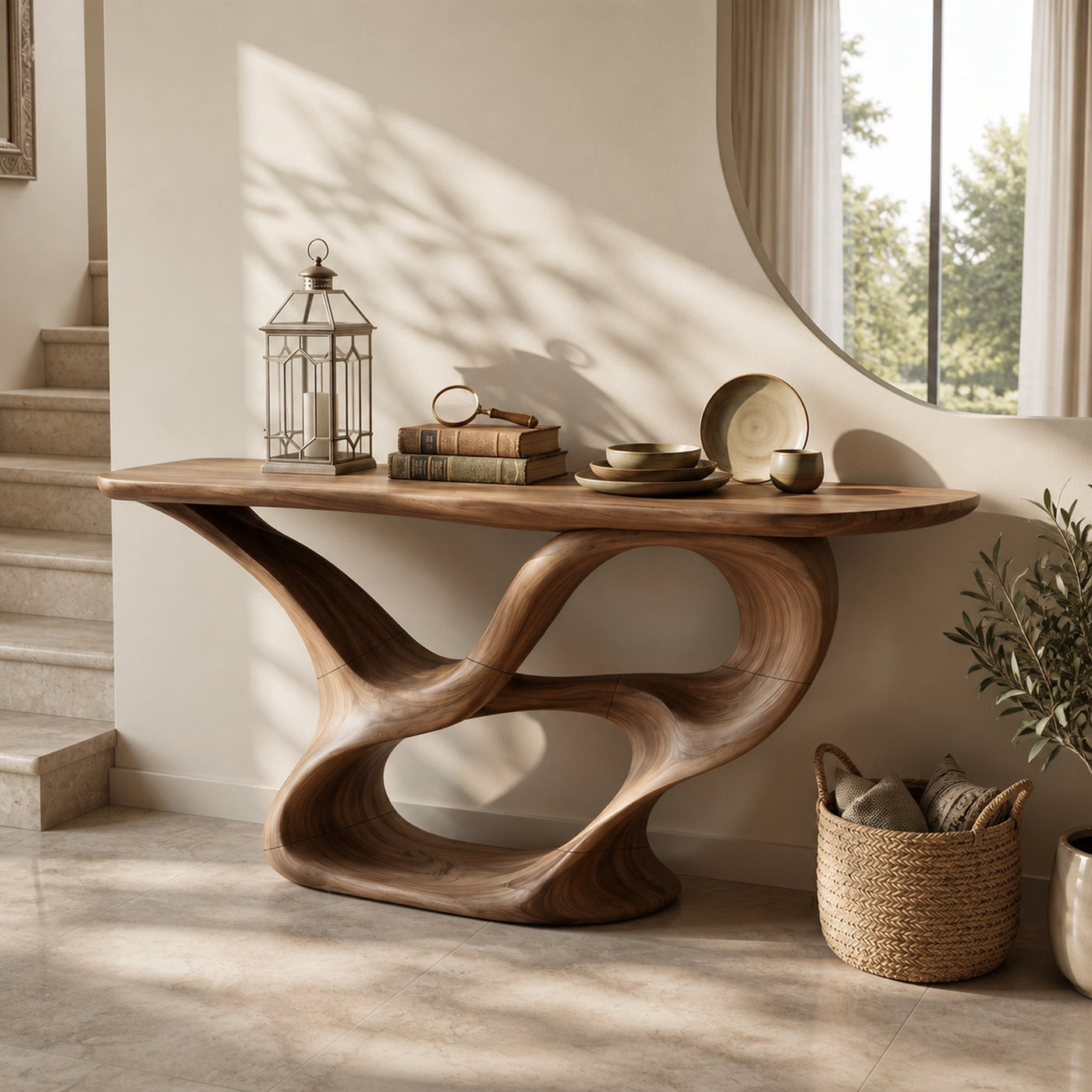 Organic Carved Console Table Contemporary Entryway