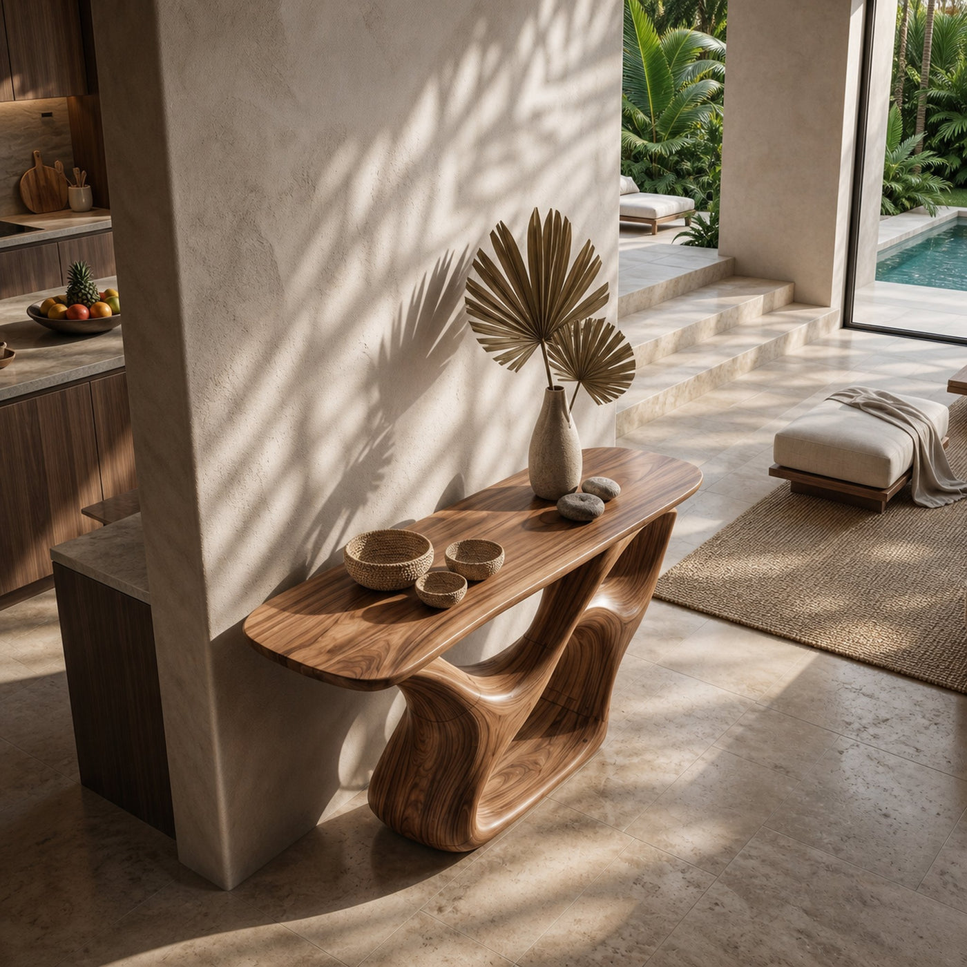 Organic Carved Console Table Contemporary Entryway - product view 2