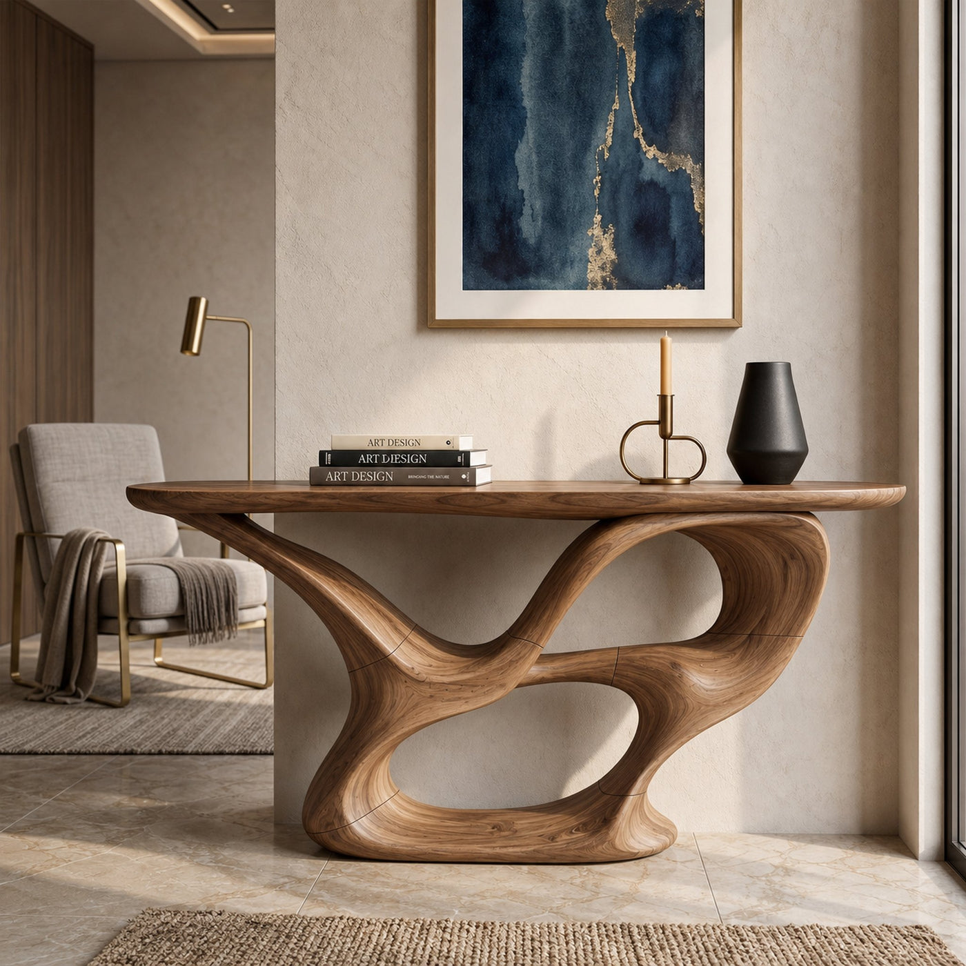 Organic Carved Console Table Contemporary Entryway - product view 3