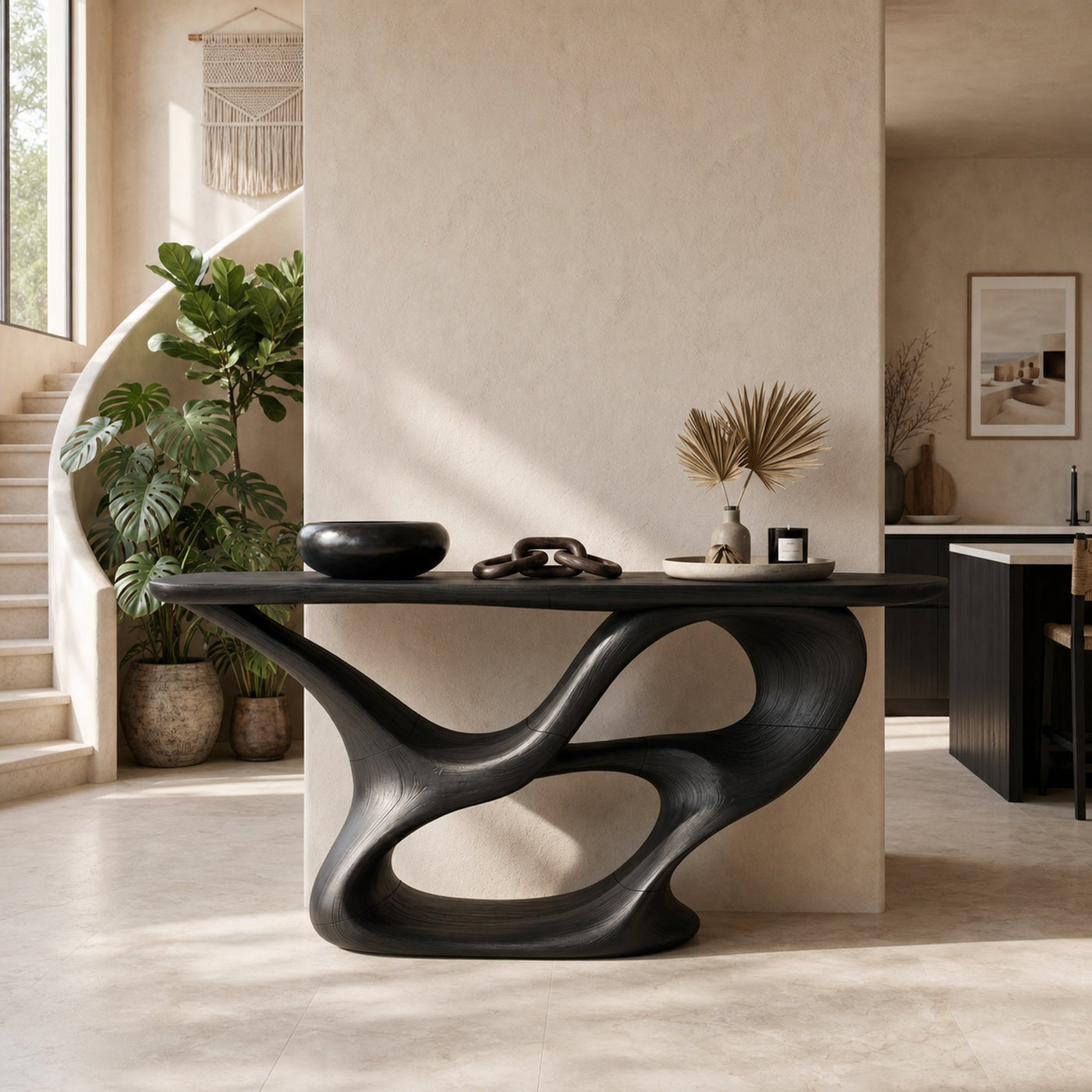 Organic Carved Console Table Contemporary Entryway - product view 4