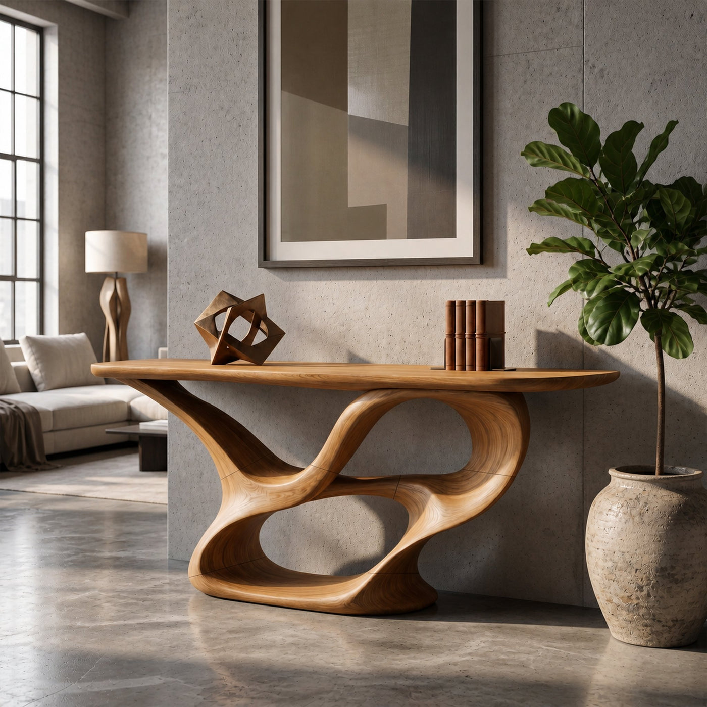 Organic Carved Console Table Contemporary Entryway - product view 5