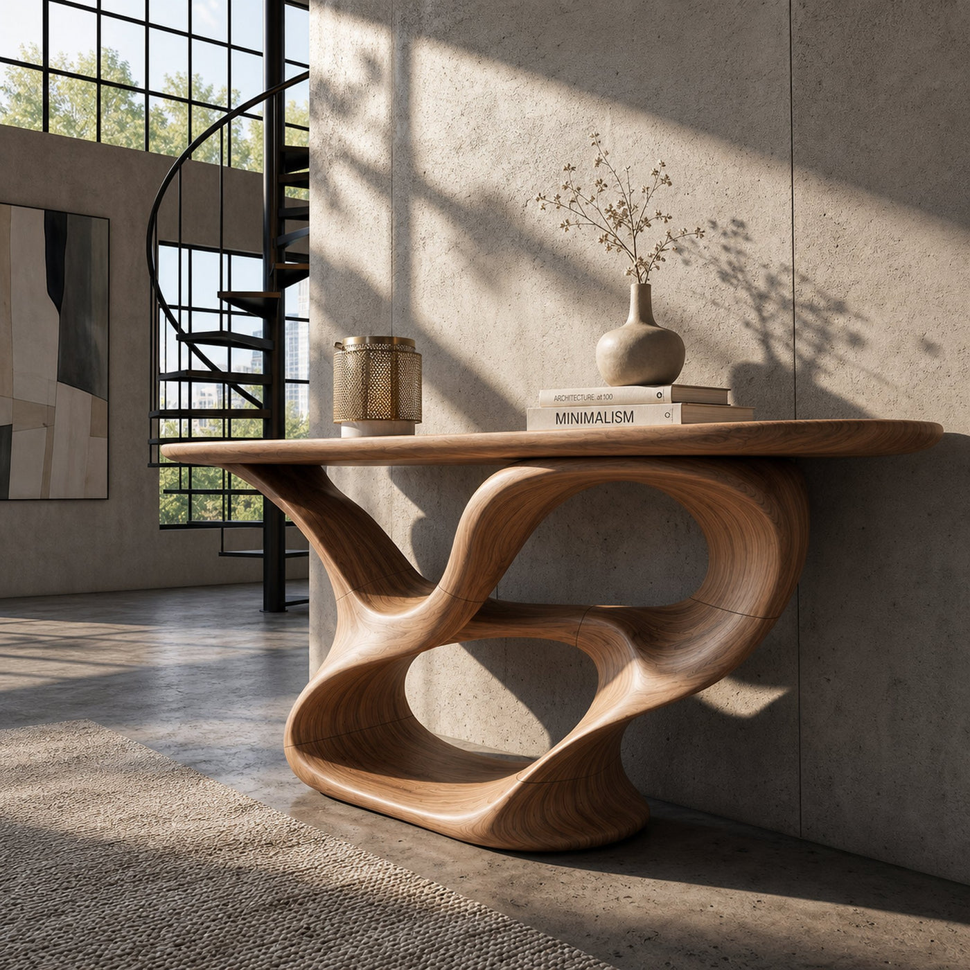 Organic Carved Console Table Contemporary Entryway - product view 6
