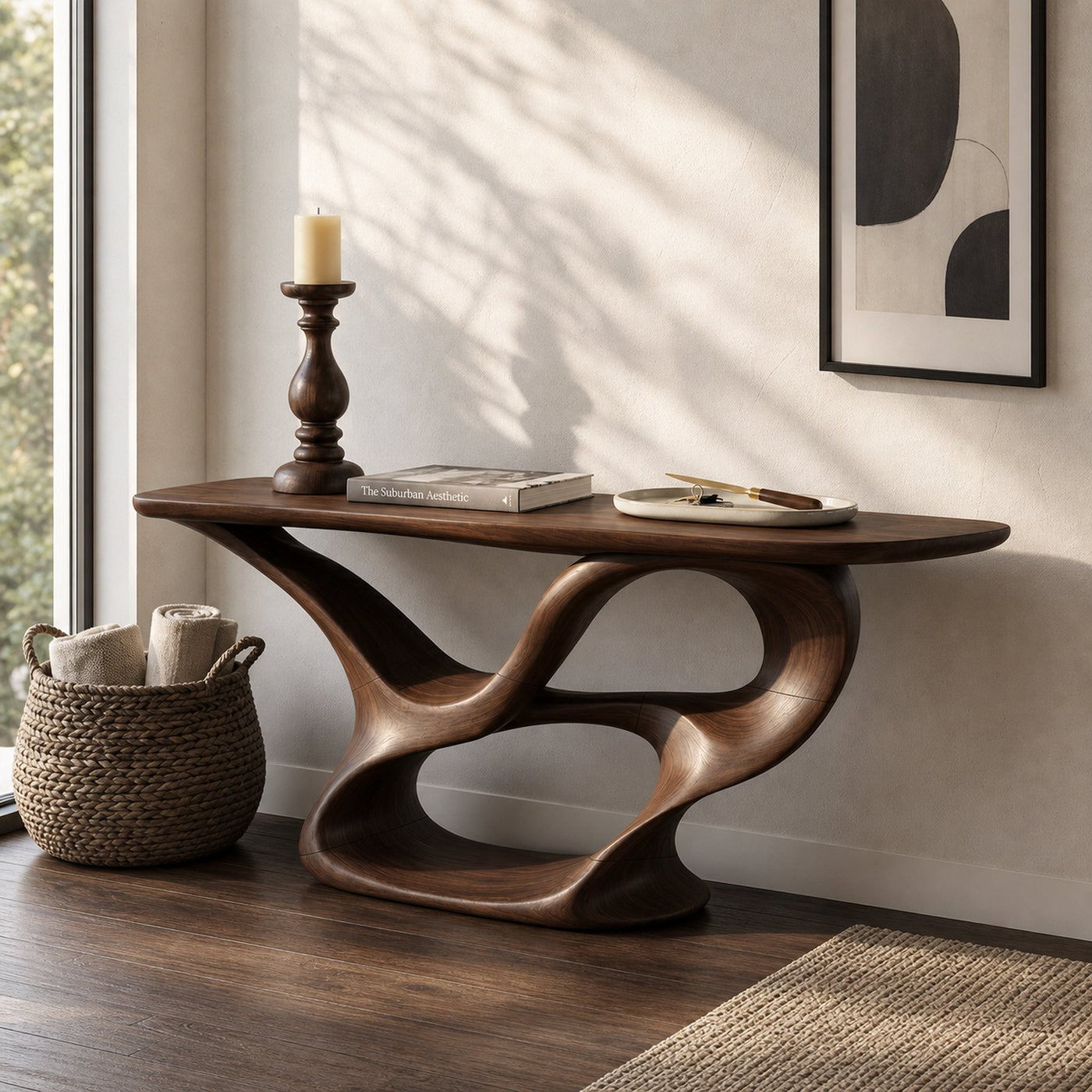 Organic Carved Console Table Contemporary Entryway - product view 7