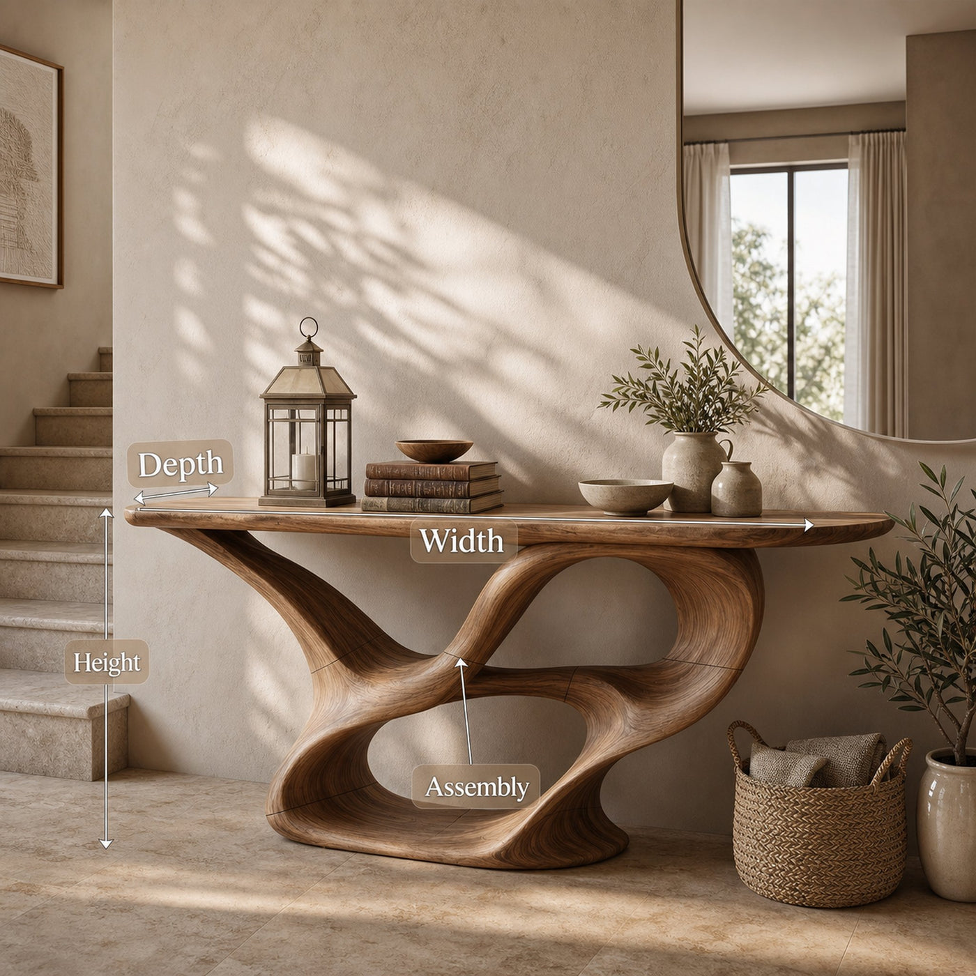 Organic Carved Console Table Contemporary Entryway - product view 8