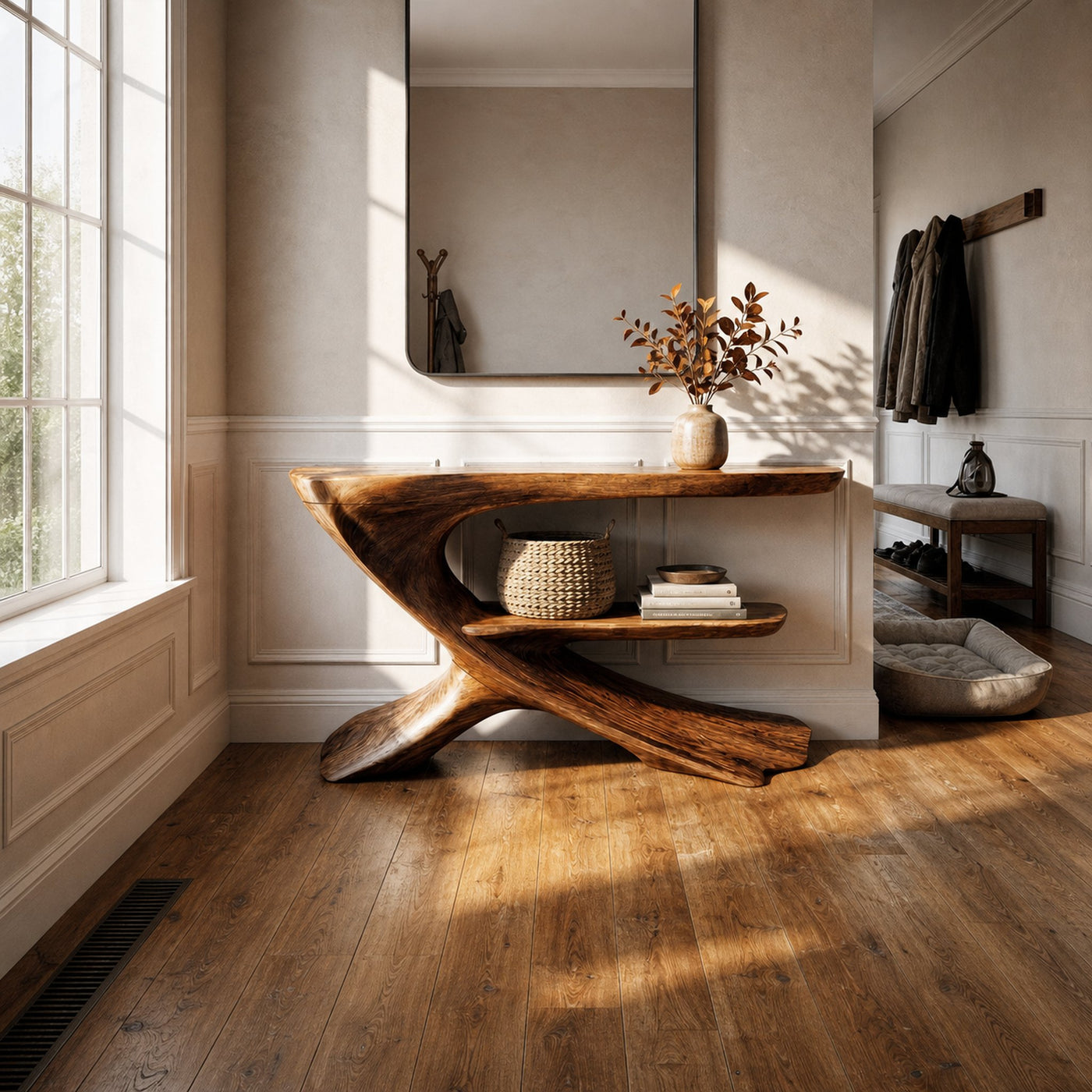 Organic Console Table Natural Wood Entryway Living Room - product view 2