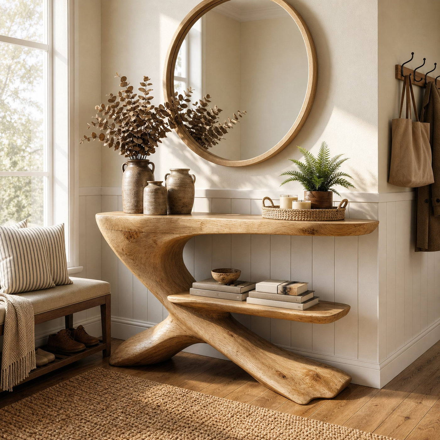Organic Console Table Natural Wood Entryway Living Room - product view 4