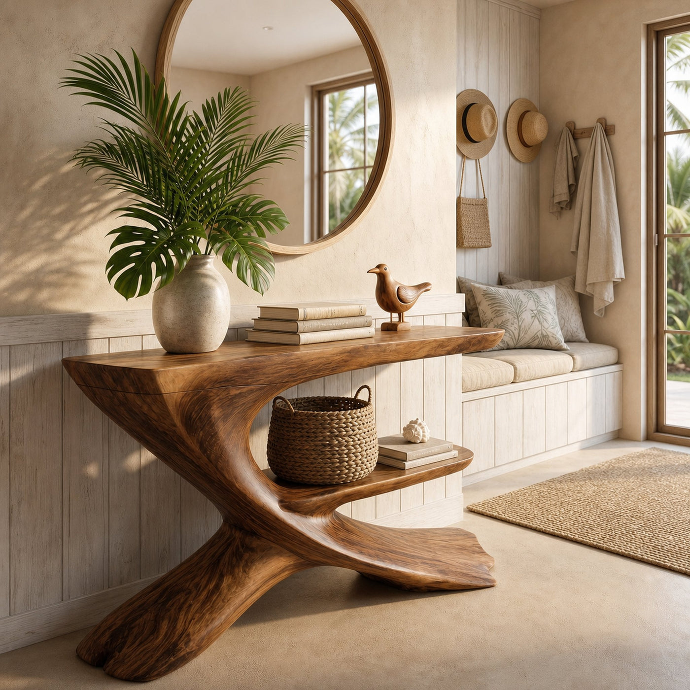 Organic Console Table Natural Wood Entryway Living Room - product view 5