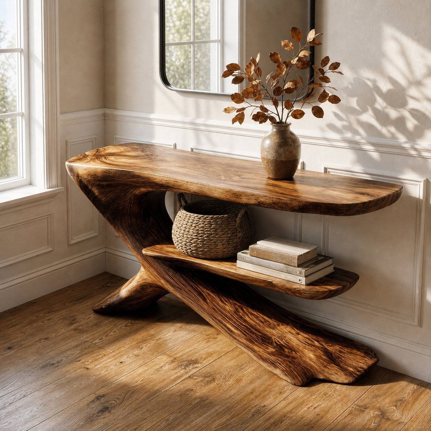 Organic Console Table Natural Wood Entryway Living Room - product view 6