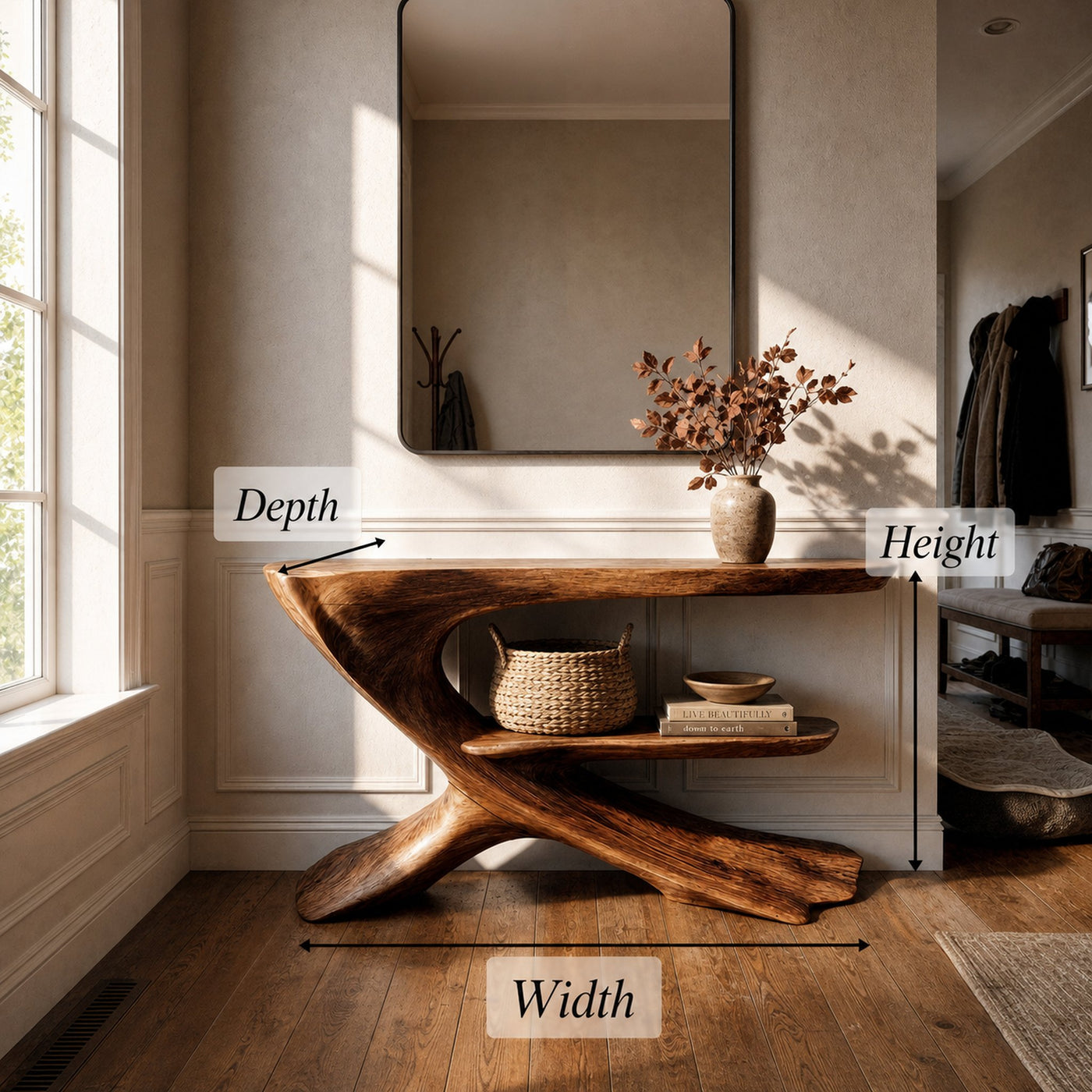 Organic Console Table Natural Wood Entryway Living Room - product view 7