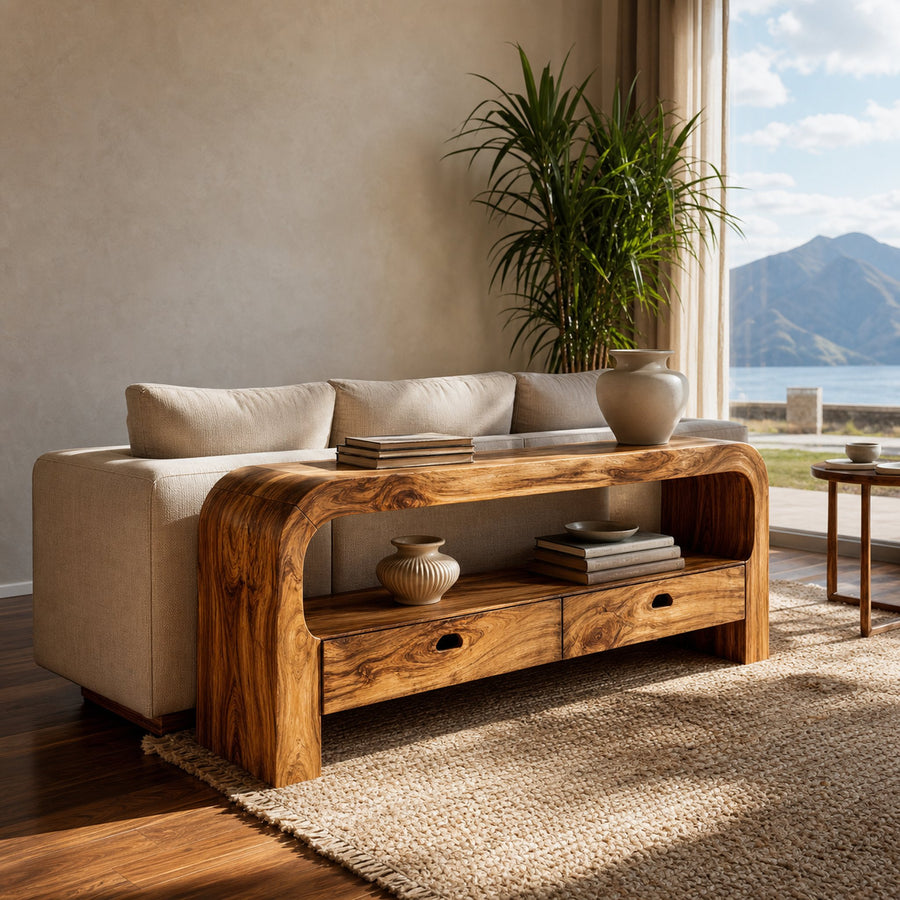 Organic Console Table With Curved Base For Hallway