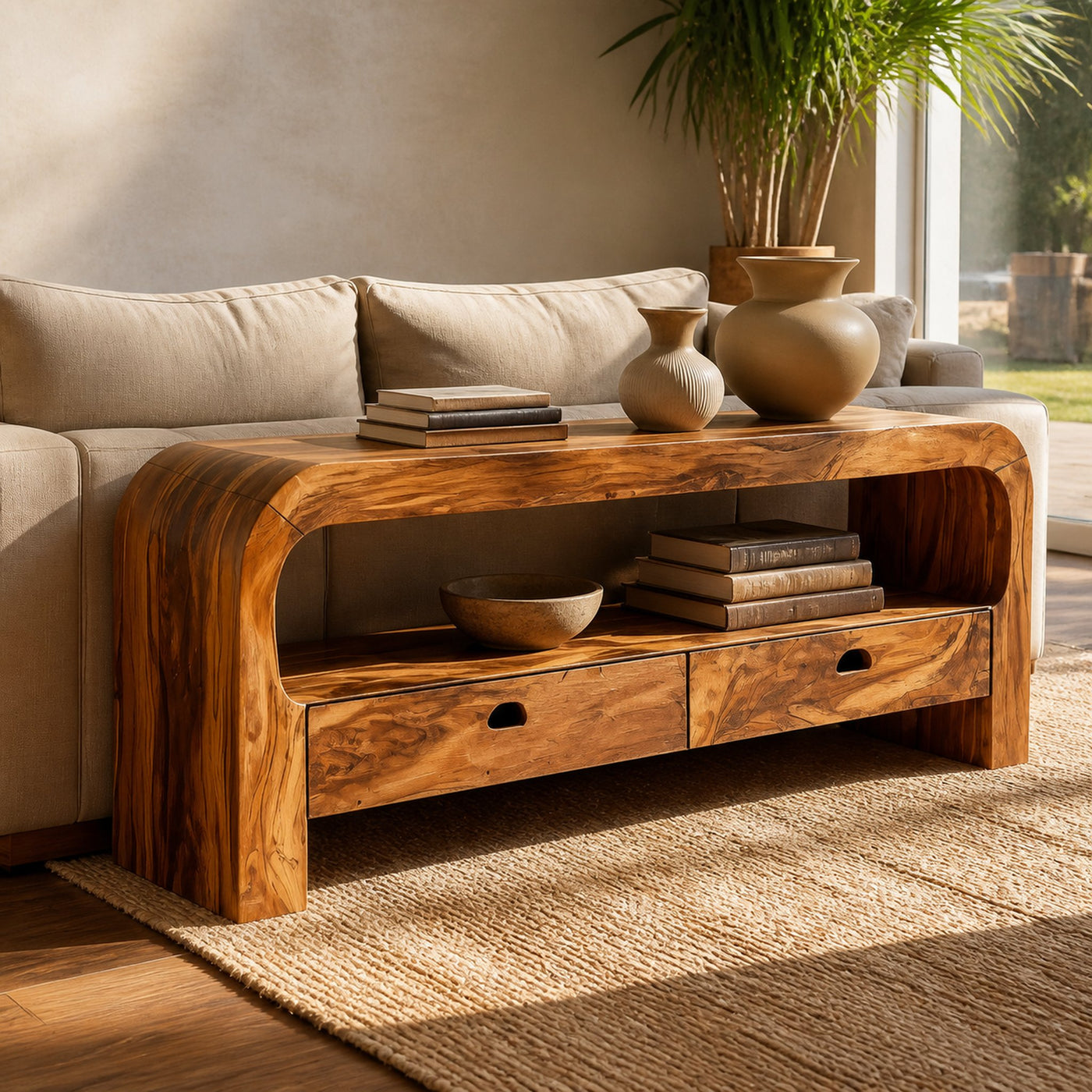 Organic Console Table With Curved Base For Hallway - product view 2