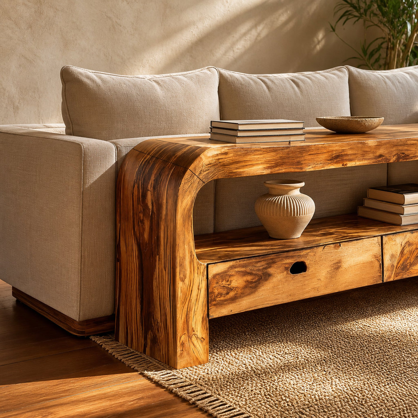 Organic Console Table With Curved Base For Hallway - product view 3