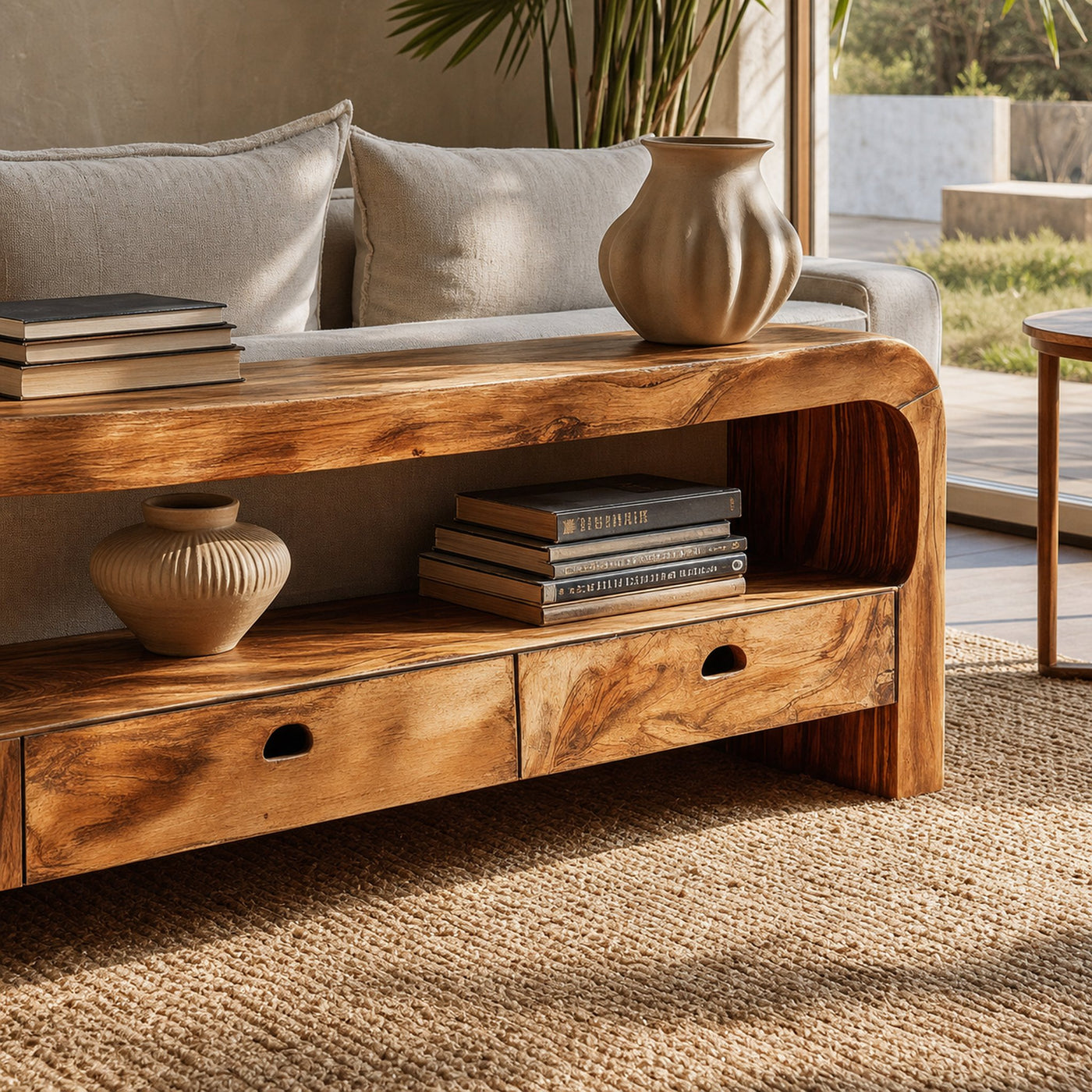 Organic Console Table With Curved Base For Hallway - product view 4