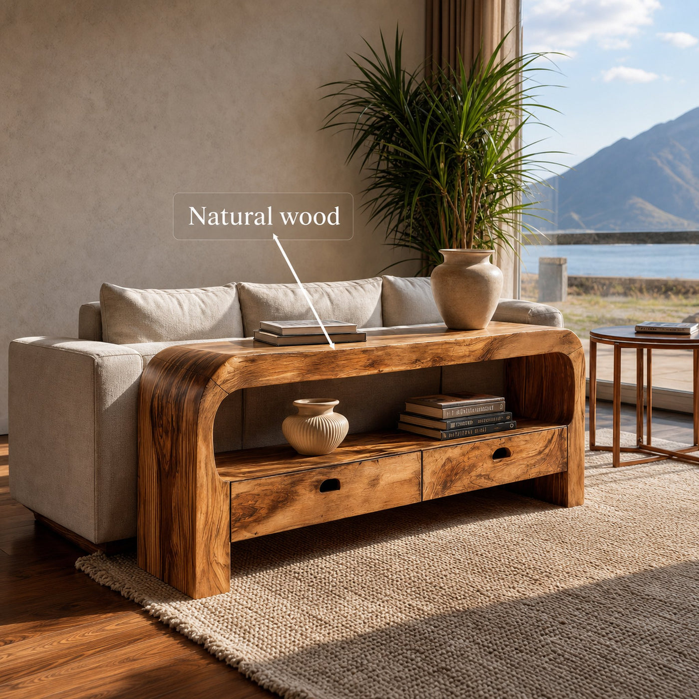 Organic Console Table With Curved Base For Hallway - product view 5