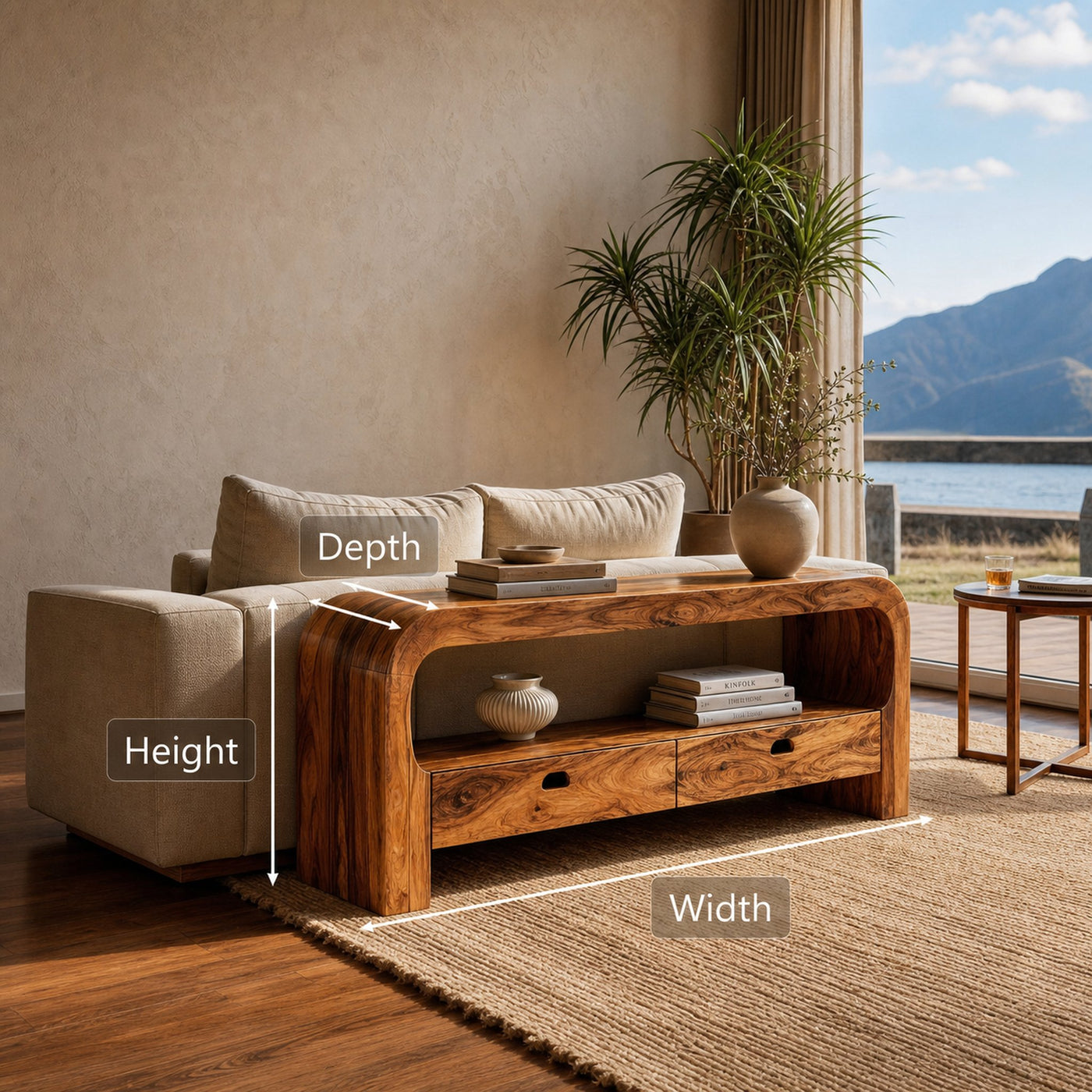 Organic Console Table With Curved Base For Hallway - product view 6