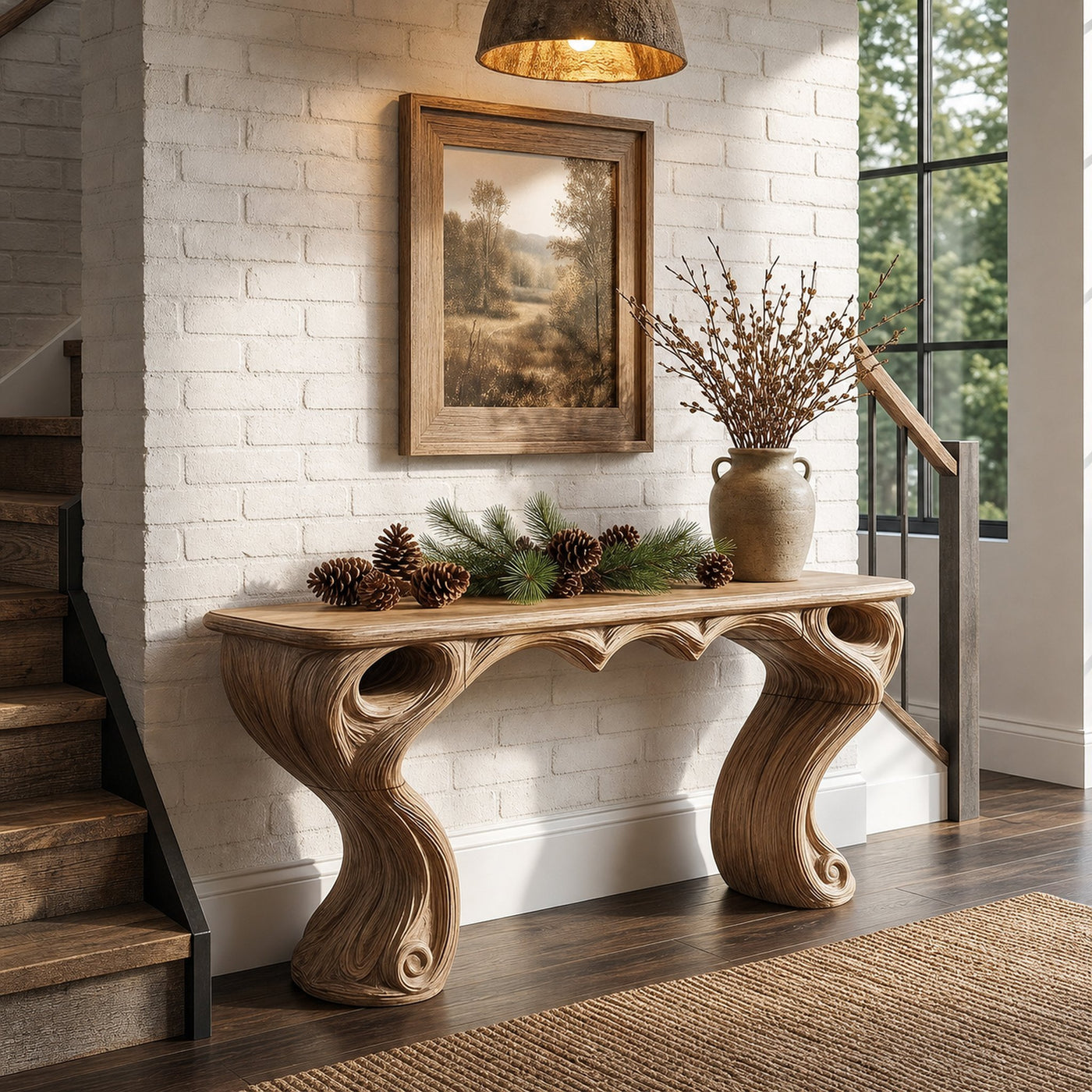 Organic Console Table With Hidden Drawers For Entryway Living Room And Hallway