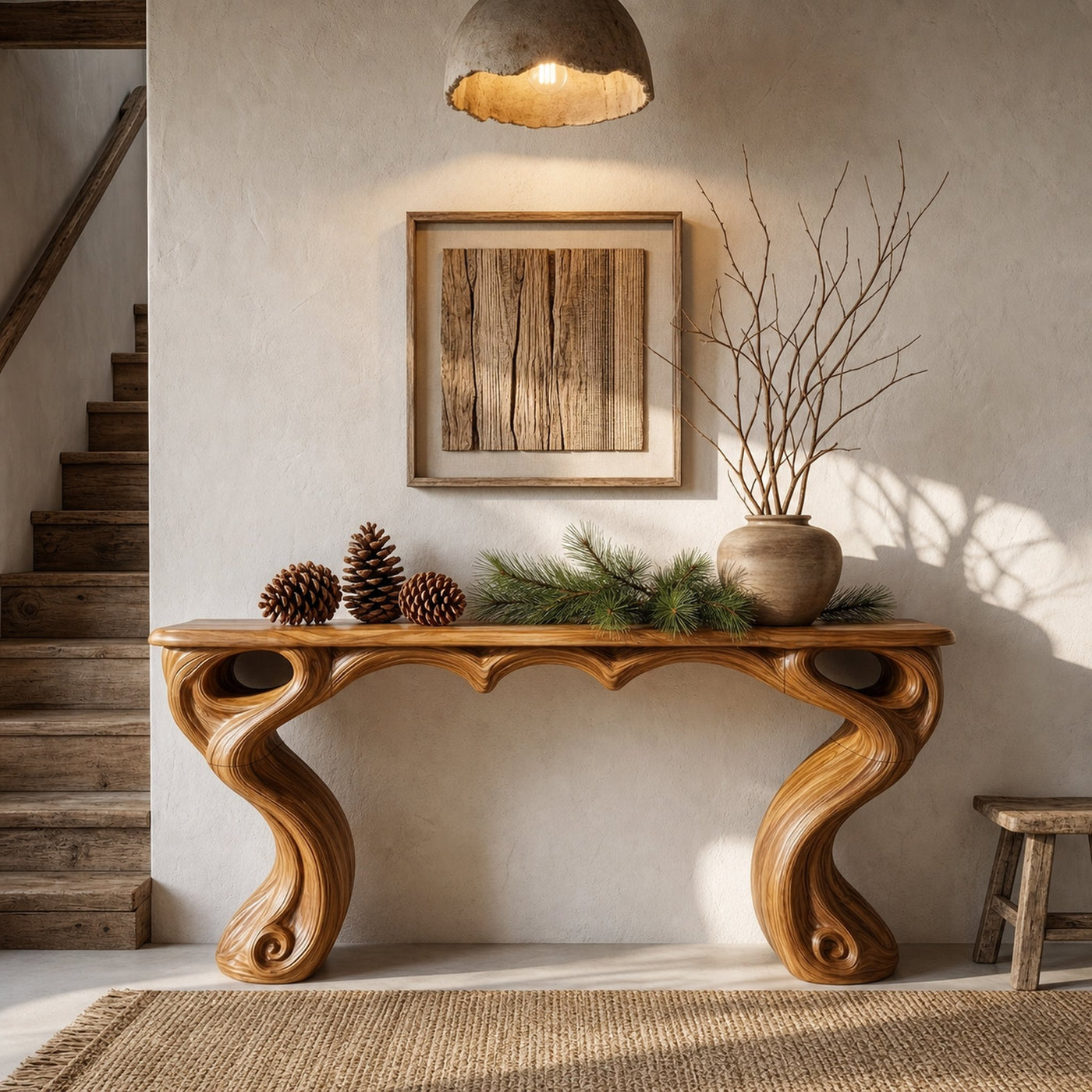 Organic Console Table With Hidden Drawers For Entryway Living Room And Hallway - product view 6