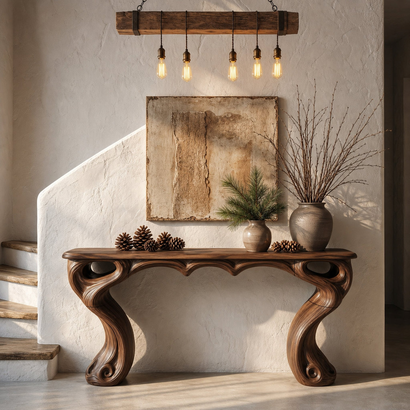 Organic Console Table With Hidden Drawers For Entryway Living Room And Hallway - product view 7