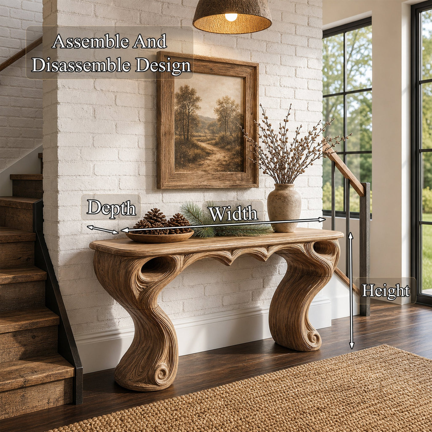 Organic Console Table With Hidden Drawers For Entryway Living Room And Hallway - product view 8