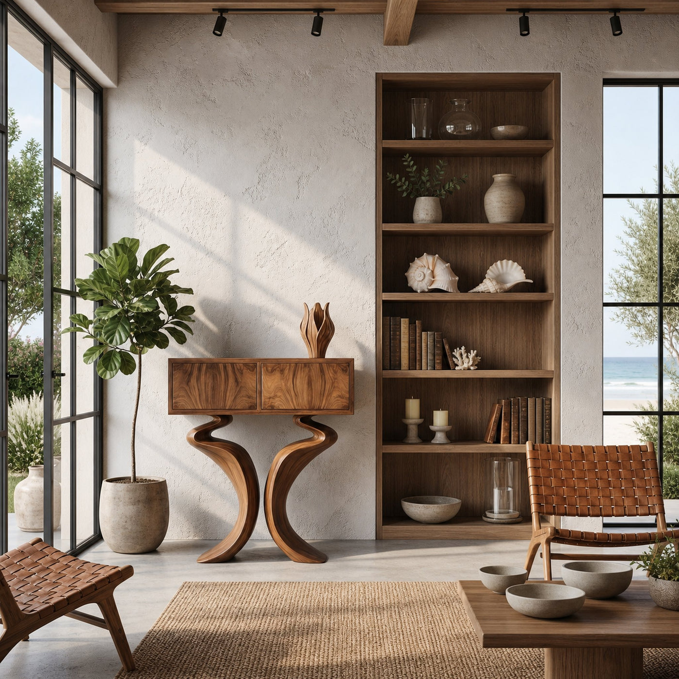 Organic Console Table With Hidden Storage Cabinet For Living Room And Entryway - product view 6