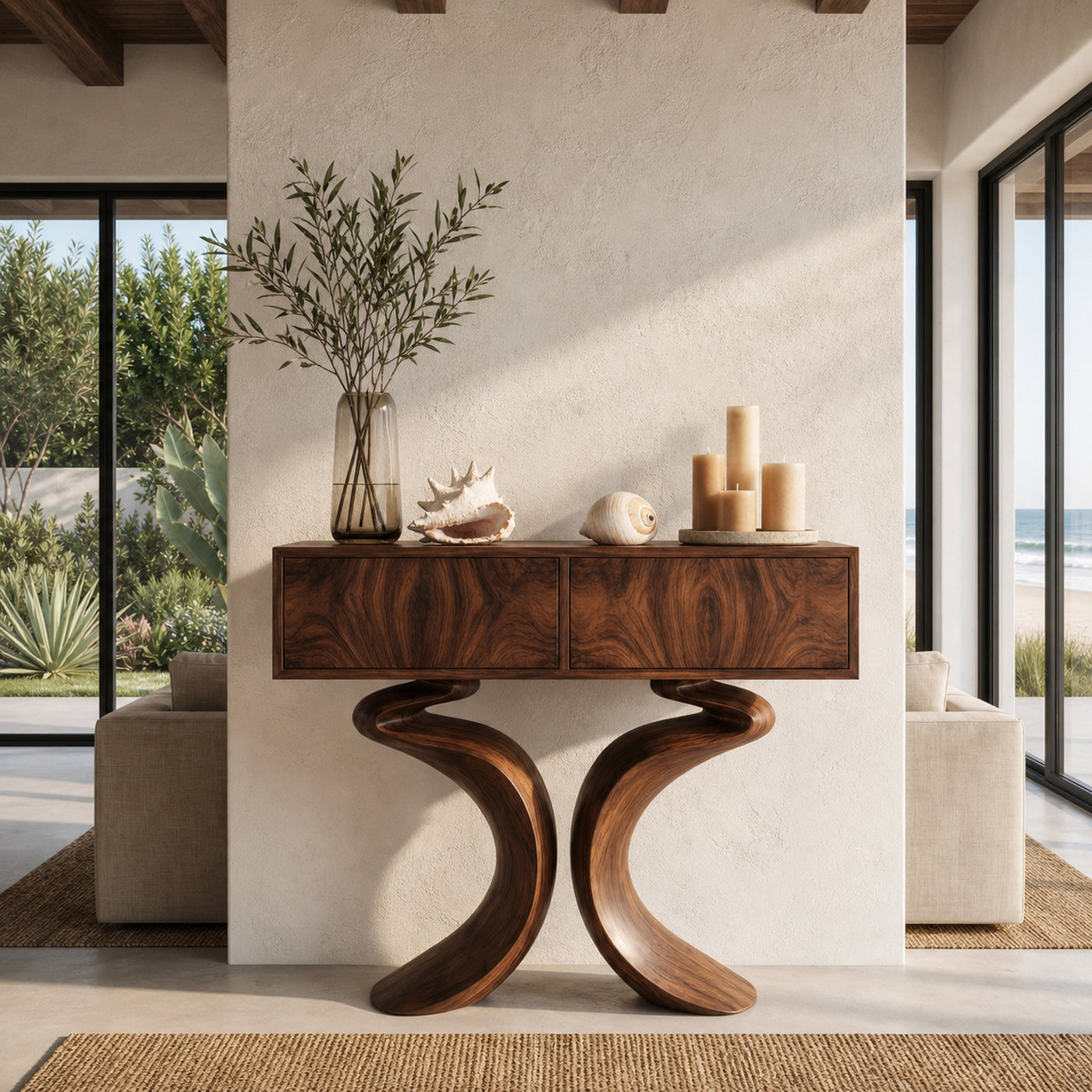 Organic Console Table With Hidden Storage Cabinet For Living Room And Entryway - product view 7