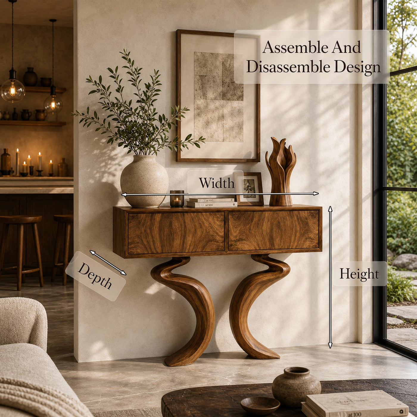 Organic Console Table With Hidden Storage Cabinet For Living Room And Entryway - product view 8