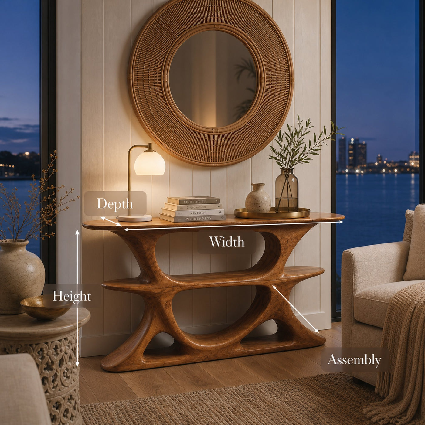 Organic Console Table With Multi Level Cutout Shelves For Living - product view 8