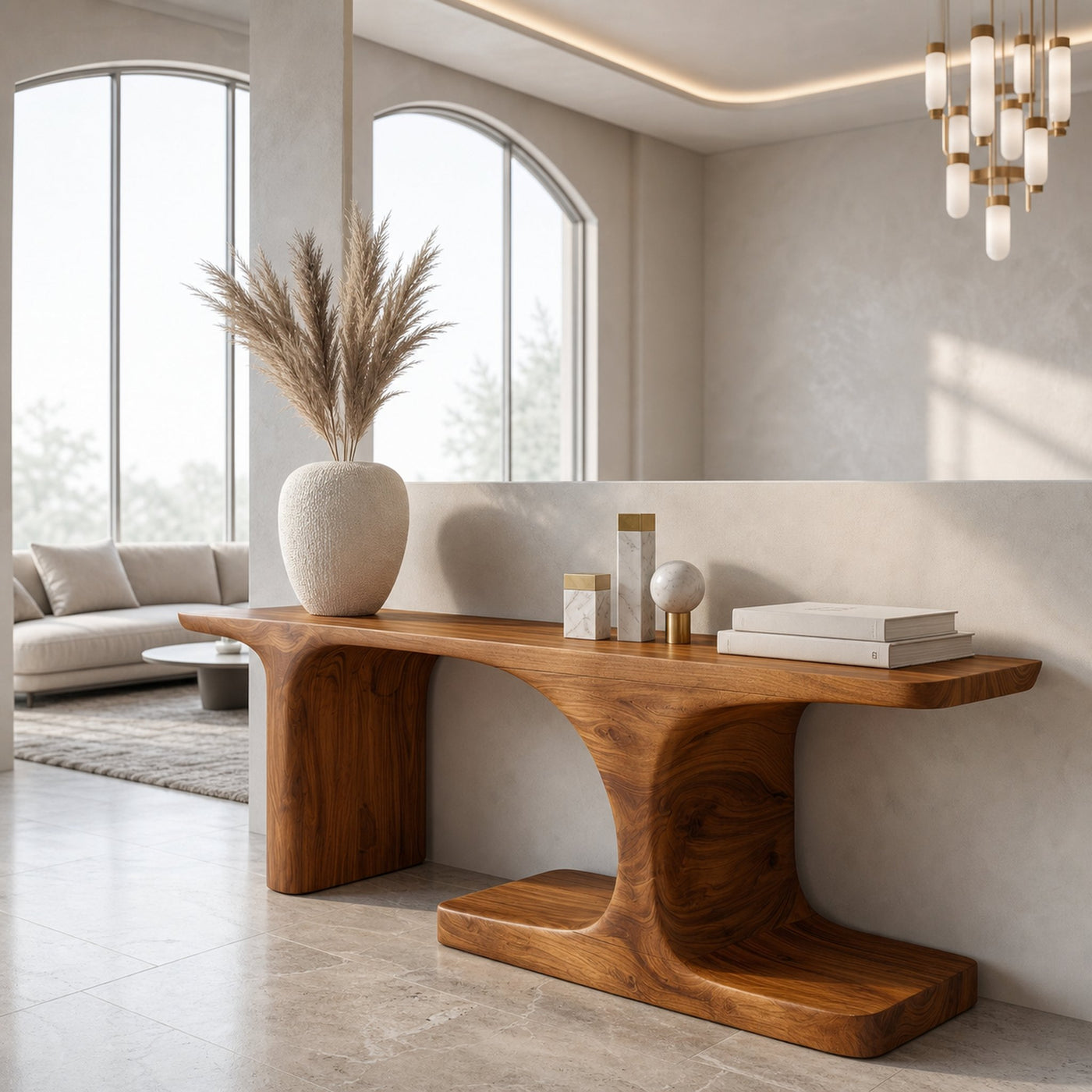 Organic Console Table With Sculptural Arched Form For Entryway