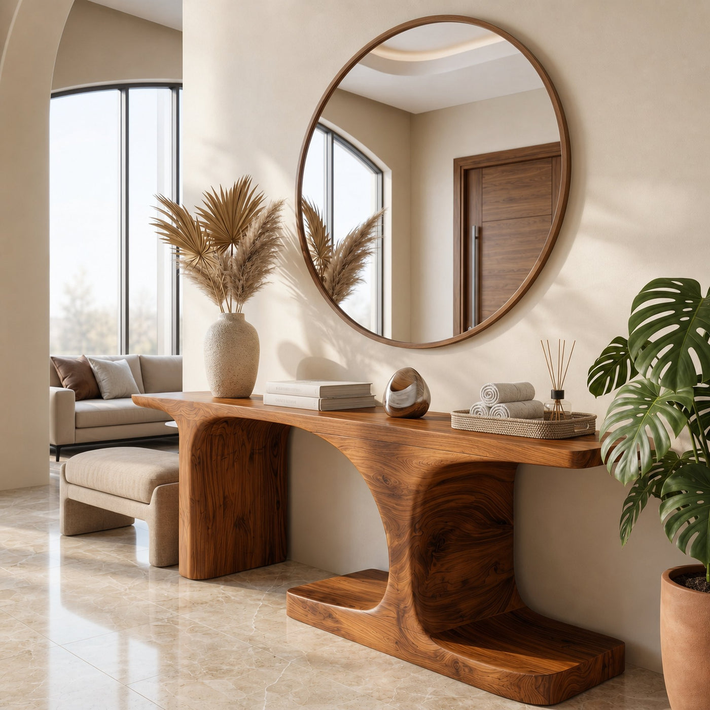 Organic Console Table With Sculptural Arched Form For Entryway - product view 6