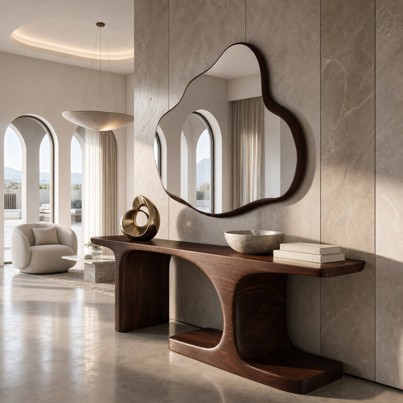 Organic Console Table With Sculptural Arched Form For Entryway - product view 7