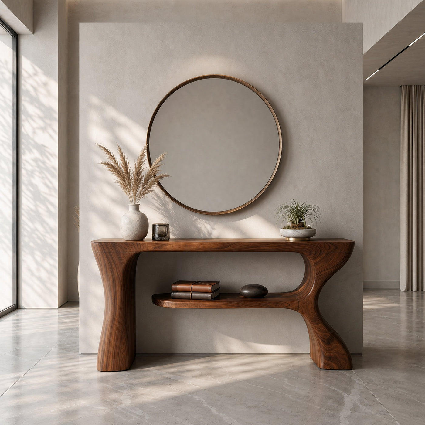 Organic Console Table With Sculptural Curved Form For Entryway