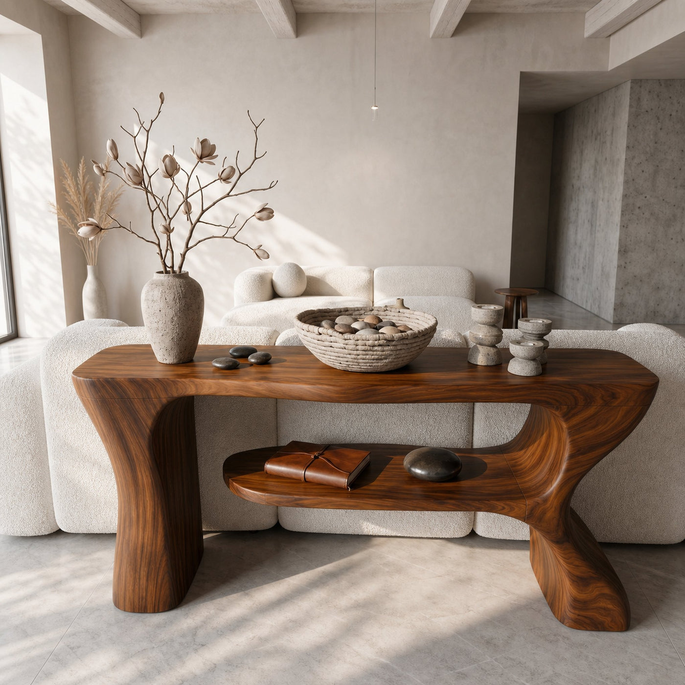 Organic Console Table With Sculptural Curved Form For Entryway - product view 2