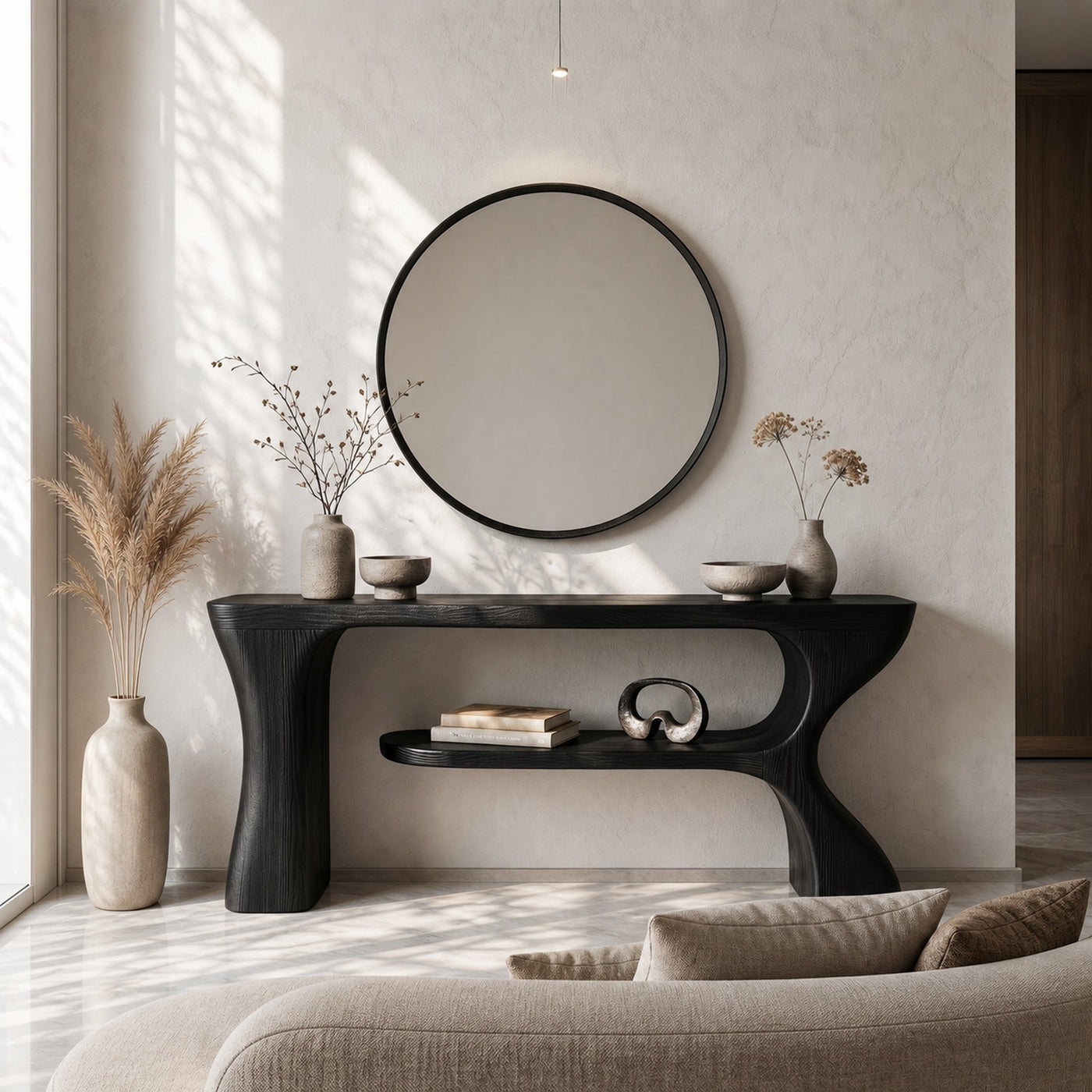 Organic Console Table With Sculptural Curved Form For Entryway - product view 4