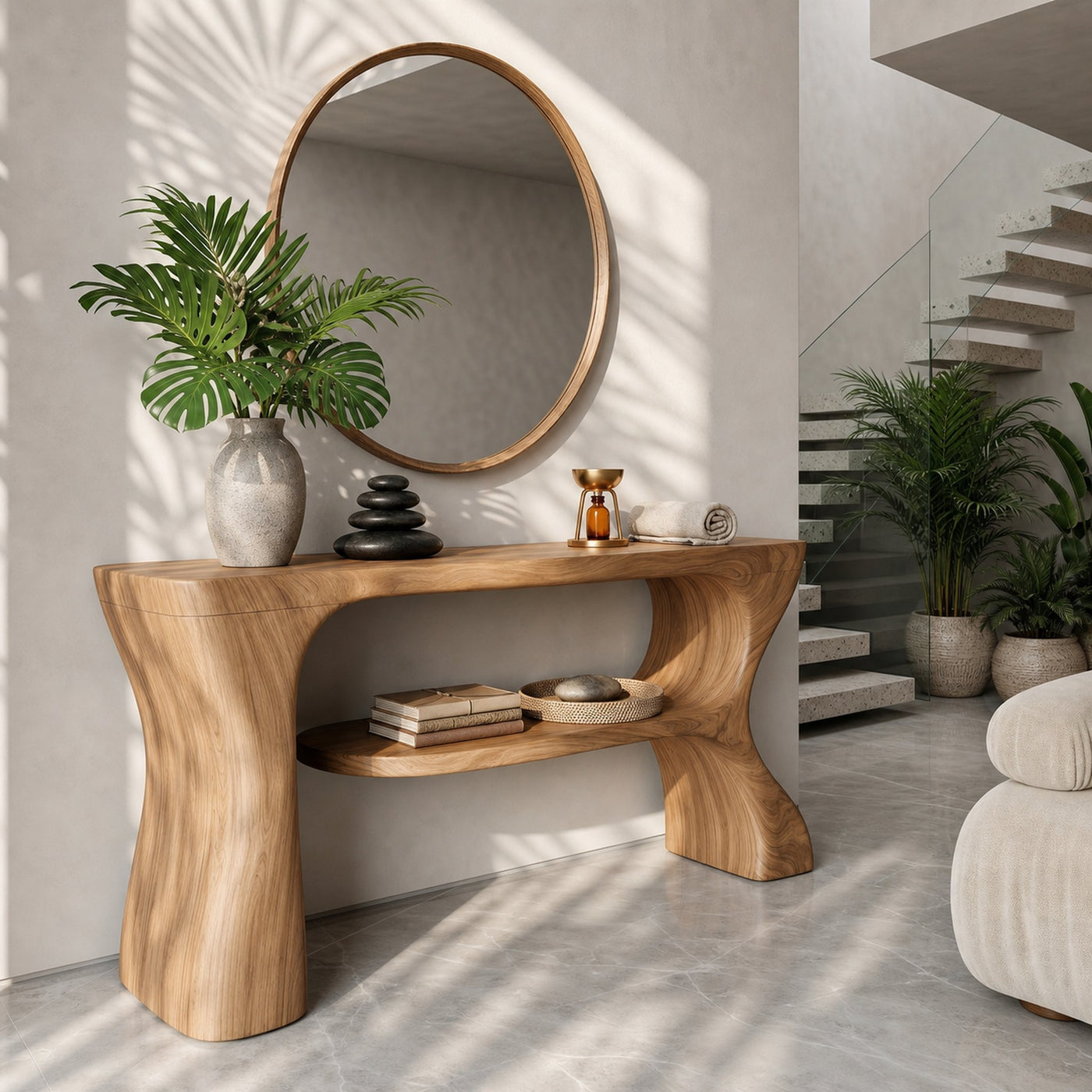 Organic Console Table With Sculptural Curved Form For Entryway - product view 5